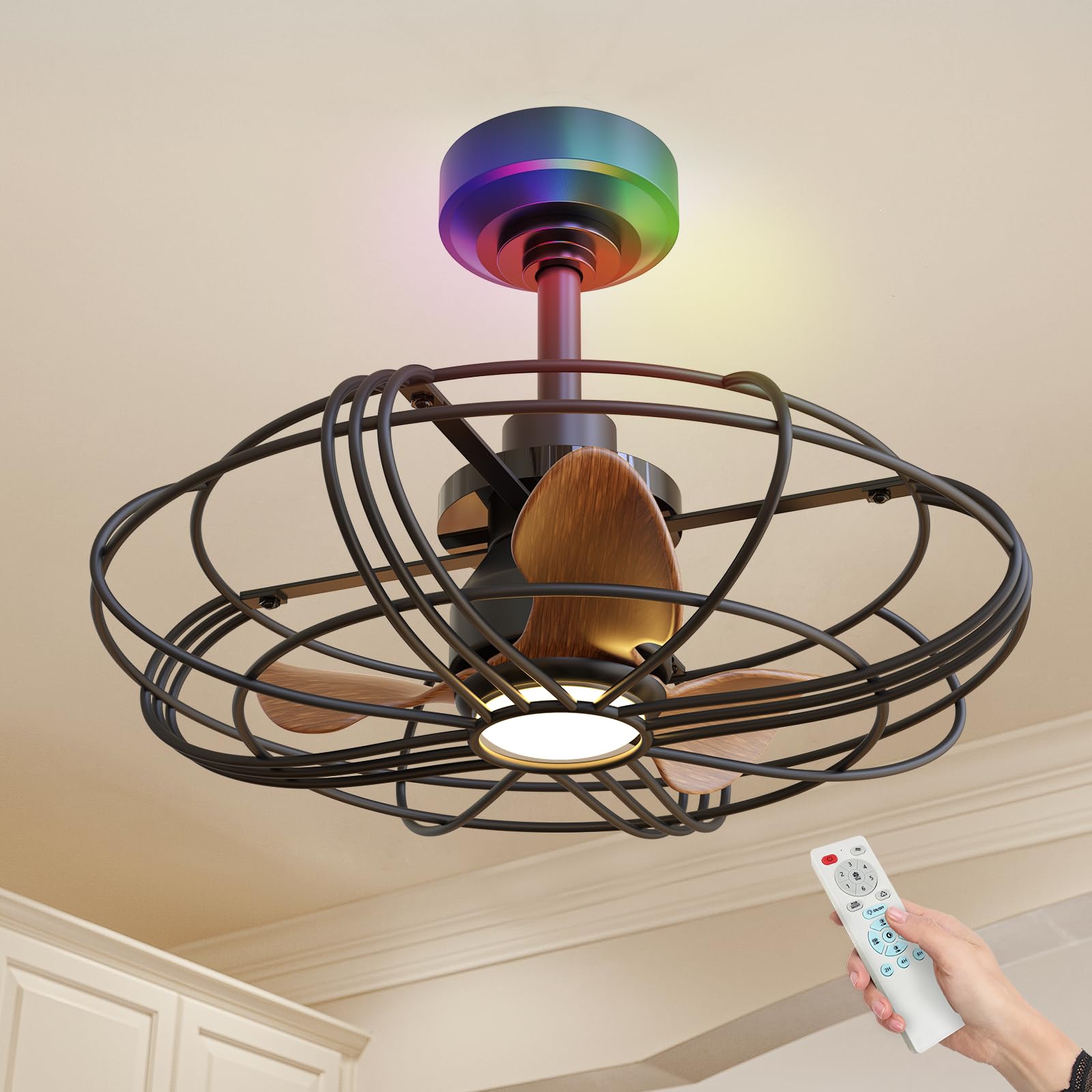 NACATIN 21 Inch Smart Ceiling Fan with LED Lights - Remote, App & Wall Control, 3 Color Temperatures, RGB Lighting - Ideal for Patio, Gazebo, Bedroom, Living Room & Outdoor Spaces (Black)