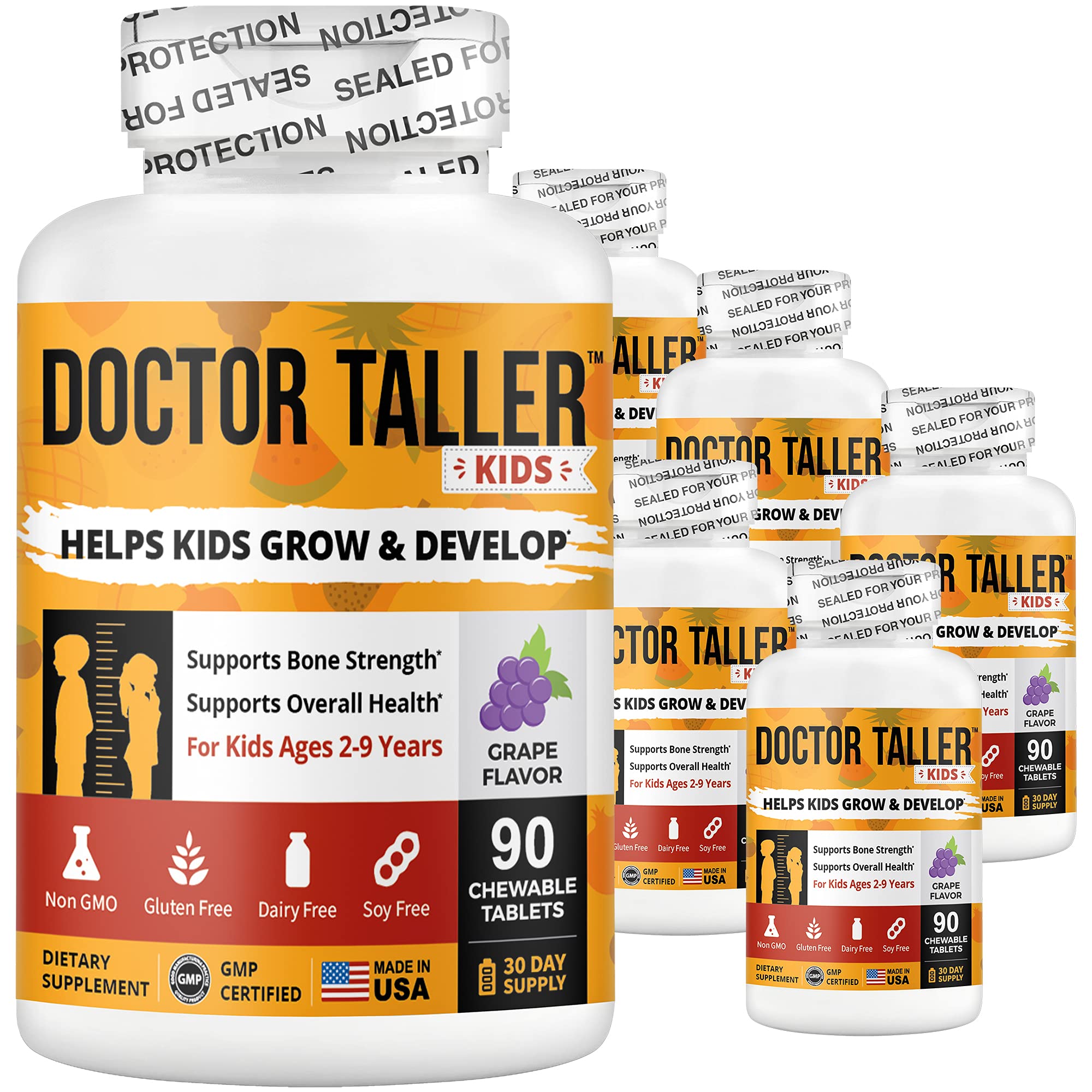Doctor Taller Kids Height Growth Supplement - Multivitamins, Calcium & Minerals for Children Ages 2-9 | Grape Flavor Gummies | Supports Bone Development & Healthy Growth | 6 Pack (9 Month Supply) | Perfect for Picky Eaters & Active Kids