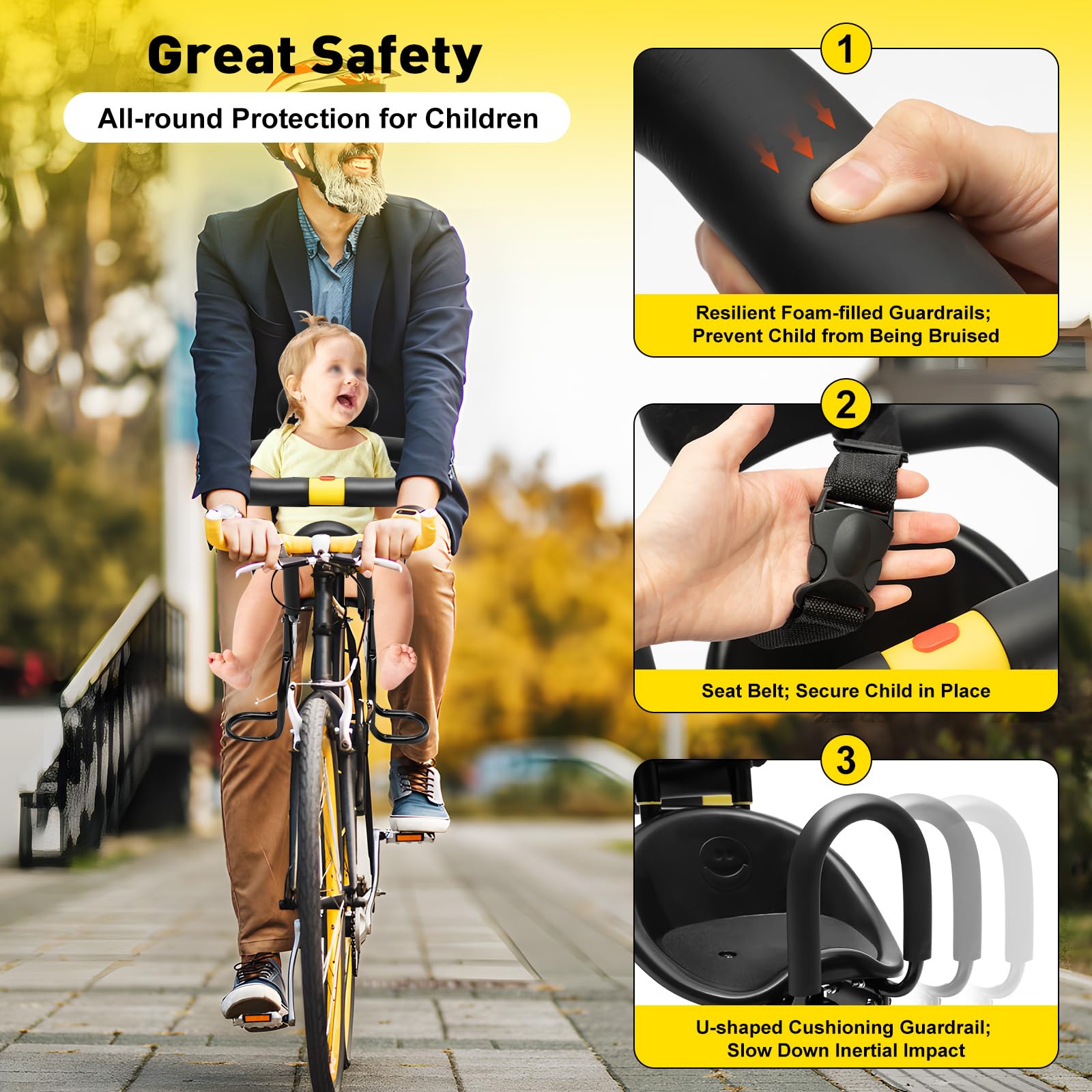 Universal Front Mounted Kids Bike Seat for 1-6 Years Old - Toddler Child Bicycle Carrier for Adult, Mountain & Electric Bikes - Safe & Comfortable Cycling with Your Baby (Perfect for Family Rides, Commuting & Outdoor Adventures)