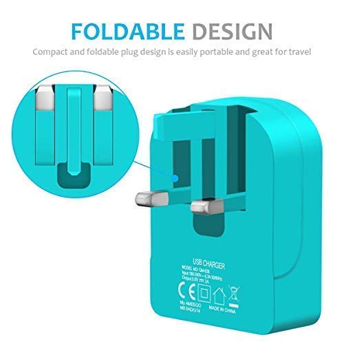 AMO Multi USB Charger with Folding UK Plug - 3.1A 15W Fast Charging for iPhone, iPad, Samsung Galaxy, HTC, Windows Phone & Tablets - Perfect for Home, Office & Travel Charging Needs