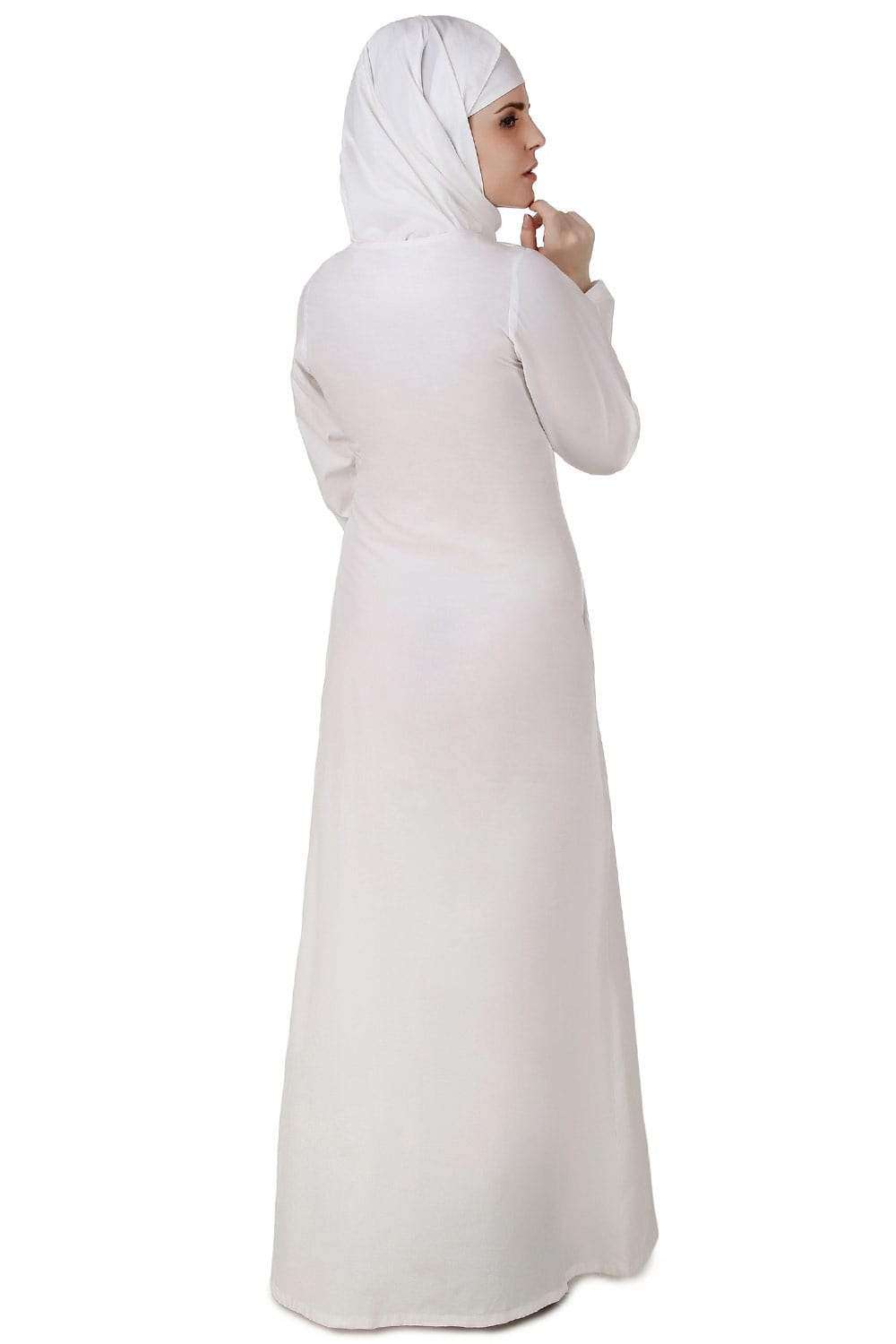 Faraza White Front Open Cotton Abaya - Modest Muslim Prayer Dress for Women - Perfect for Prayer, Mosque, and Special Occasions