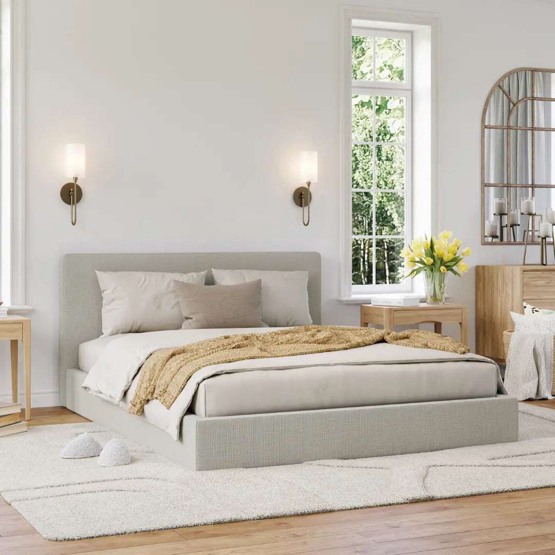 Classic Bed Frame Set with Headboard - Queen Size Bedroom Furniture for Modern Home Decor | Moon