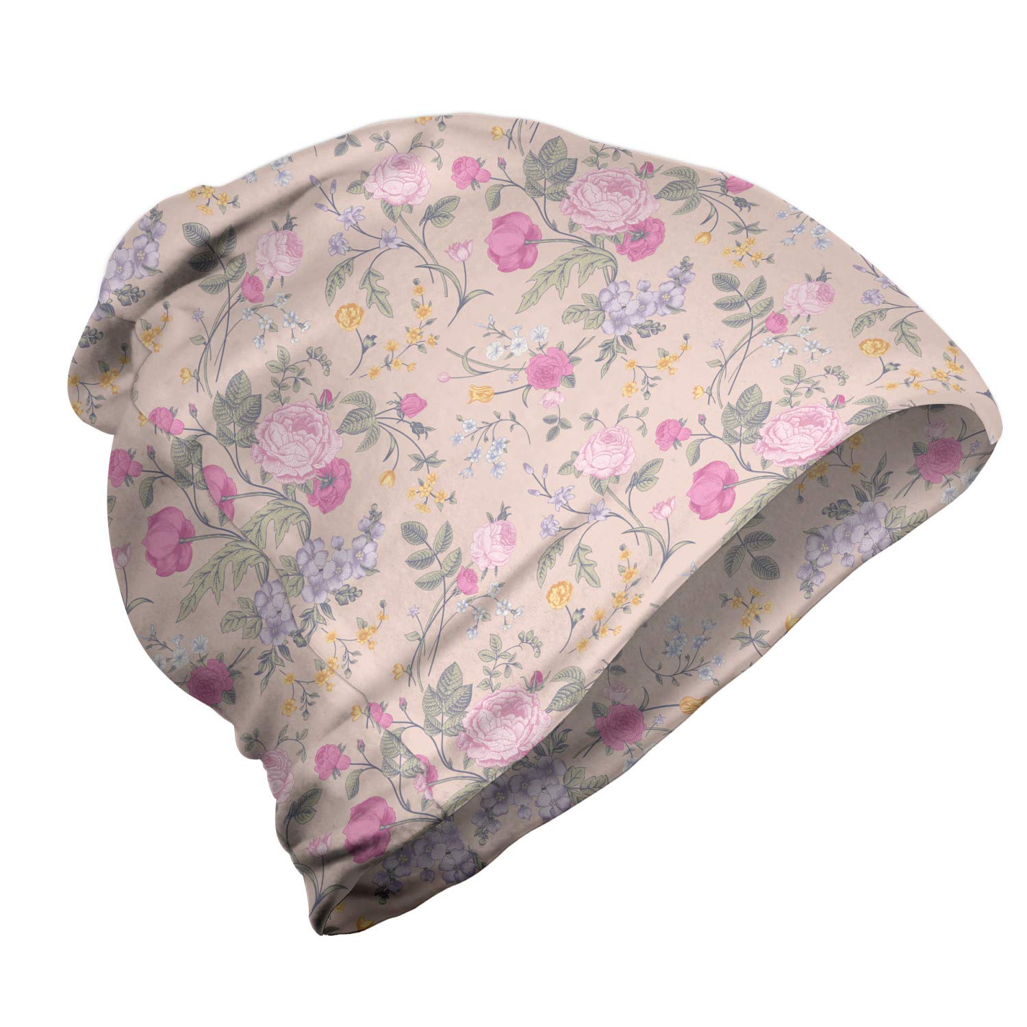 Ambesonne Unisex Beanie Hat - Rose Victorian Bouquet Art Design - Warm Knitted Winter Cap for Men & Women - Perfect for Hiking, Outdoor Activities & Cold Weather Fashion