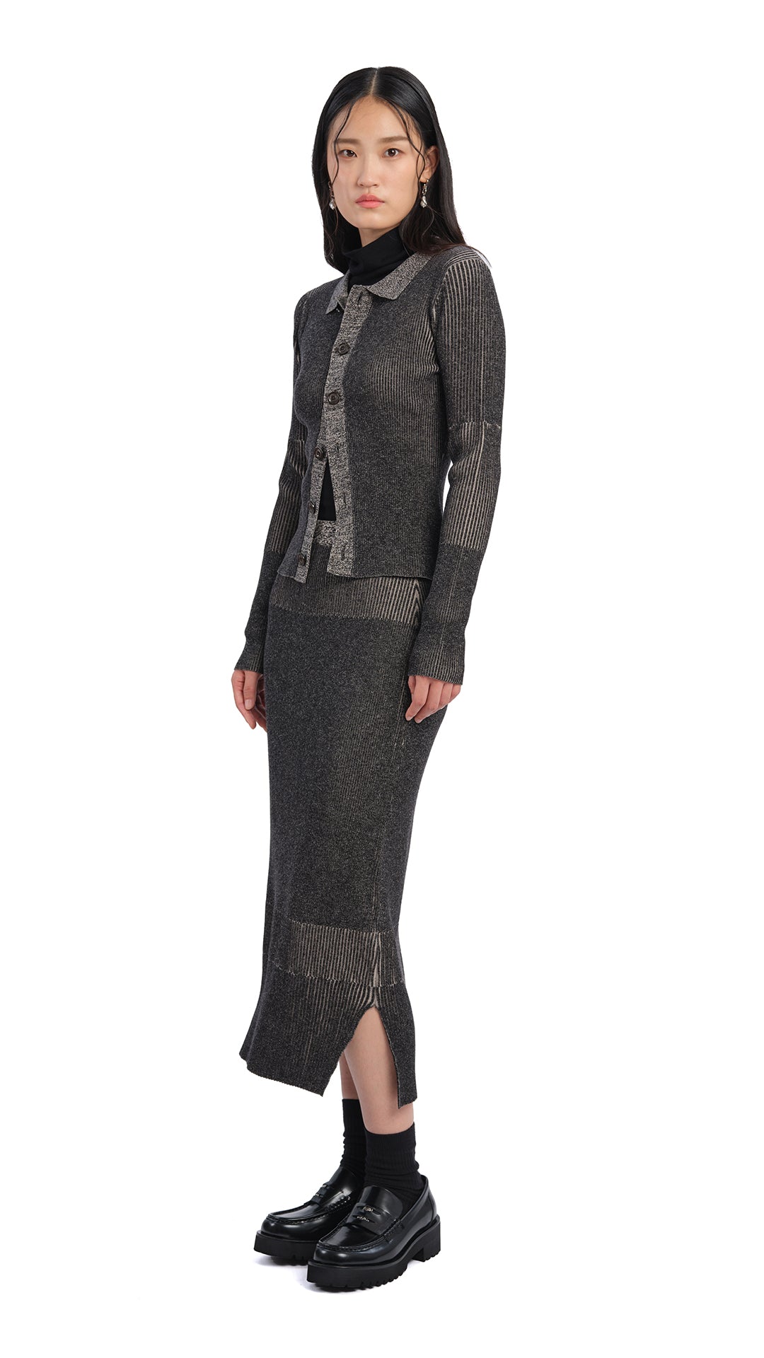 Stylish Knitted Two-Tone Pencil Skirt for Women | Slim Fit Stretch Office Work Dress | Perfect for Business Casual, Date Night & Cocktail Parties