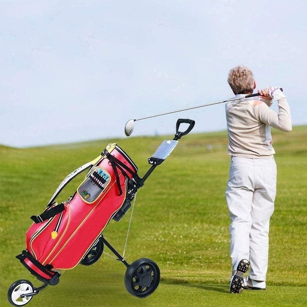 Best 3 Wheel Golf Push Cart - One Second Open & Close, Lightweight Collapsible Golf Trolley with Scorecard & Drink Holder | Perfect for Golf Courses, Driving Ranges & Outdoor Practice