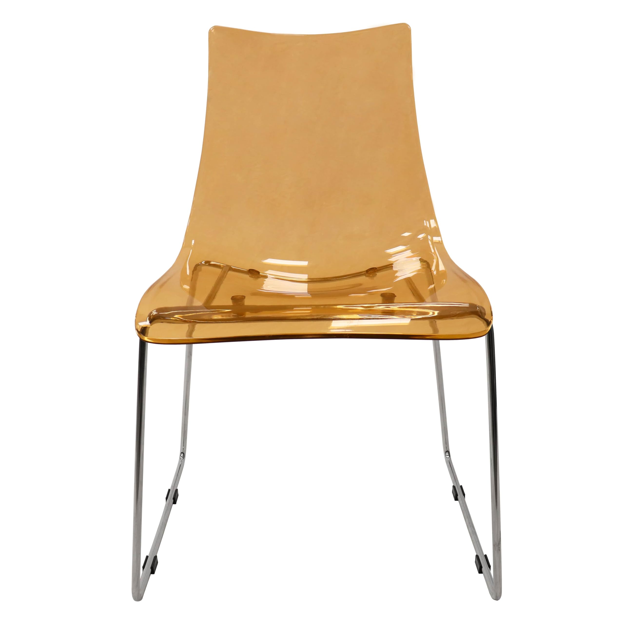 LeisureMod Lima Mid-Century Modern Acrylic Chrome Finish Steel Frame Stackable Accent Side Chairs - Set of 4 Amber - Perfect for Kitchen, Dining Room, Office or Outdoor Patio Seating