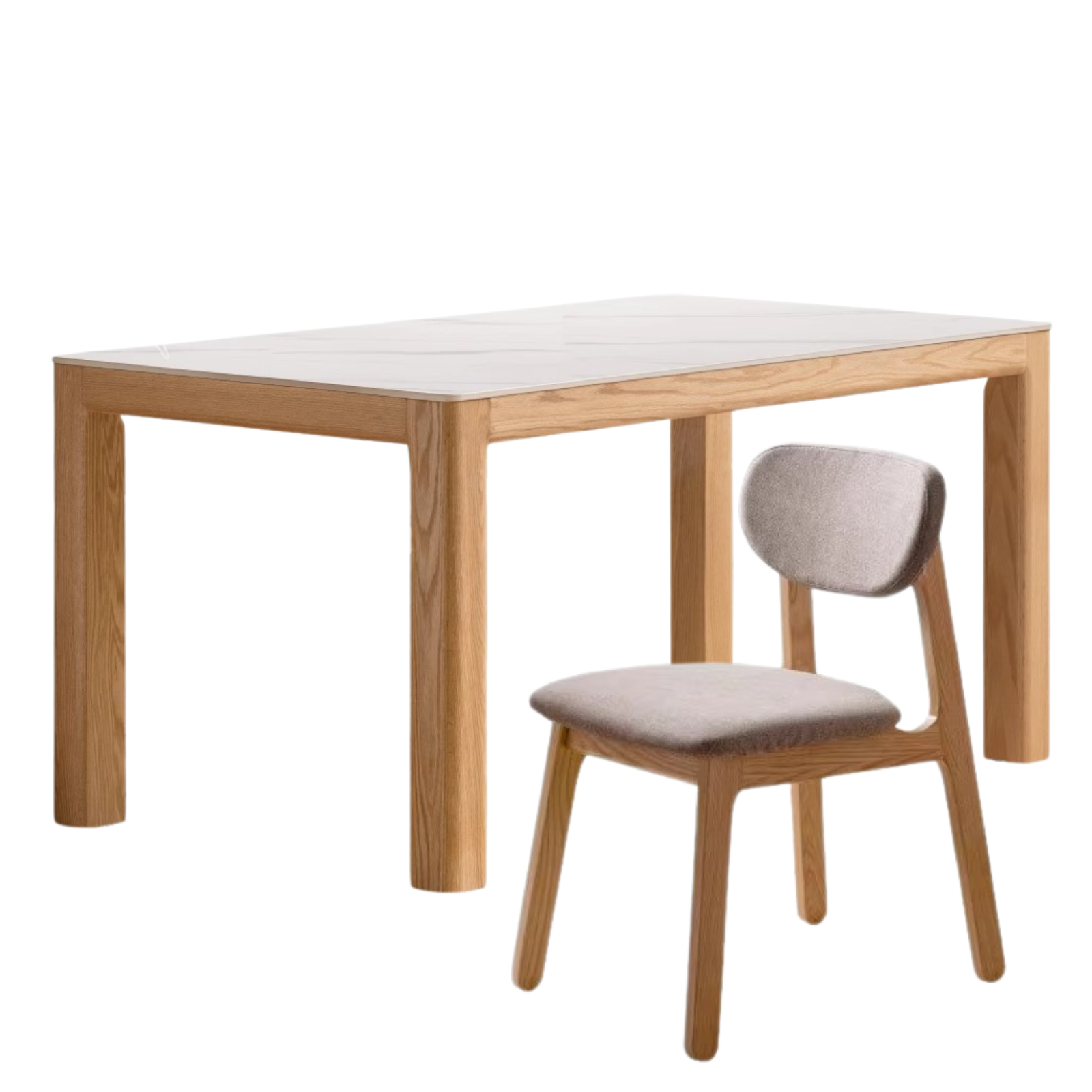 62.9x33.4x29.5 inch / 160x85x75.2 cm /  Natural Wood Color top White color / dining table + soft chairs 4 pcs