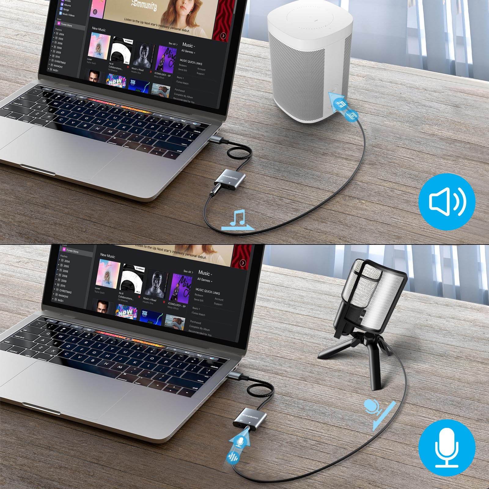 KiWiBiRD USB to 3.5mm Audio Adapter - External Sound Card with Microphone Support for Headphones & Earphones - Compatible with PS5, PS4, MacBook Pro/Air, Windows PC, Mac OS, Raspberry Pi - Perfect for Gaming, Video Calls & Music Streaming