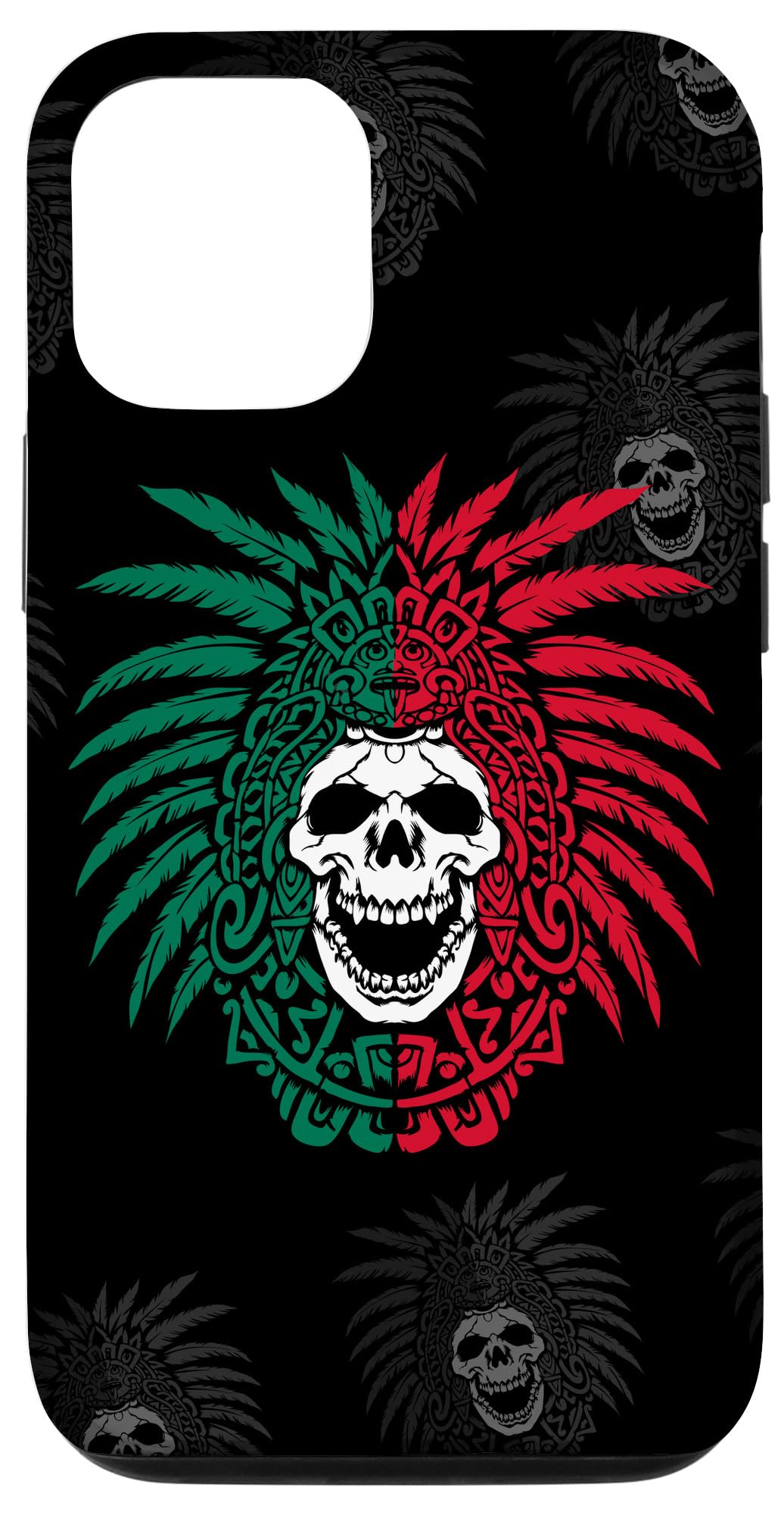 iPhone 12/12 Pro Case with Mexico Flag & Aztec Warrior Skull Design - Hecho En Mexico Calavera Phone Cover - Perfect for Travel, Cultural Enthusiasts & Patriotic Gift Giving
