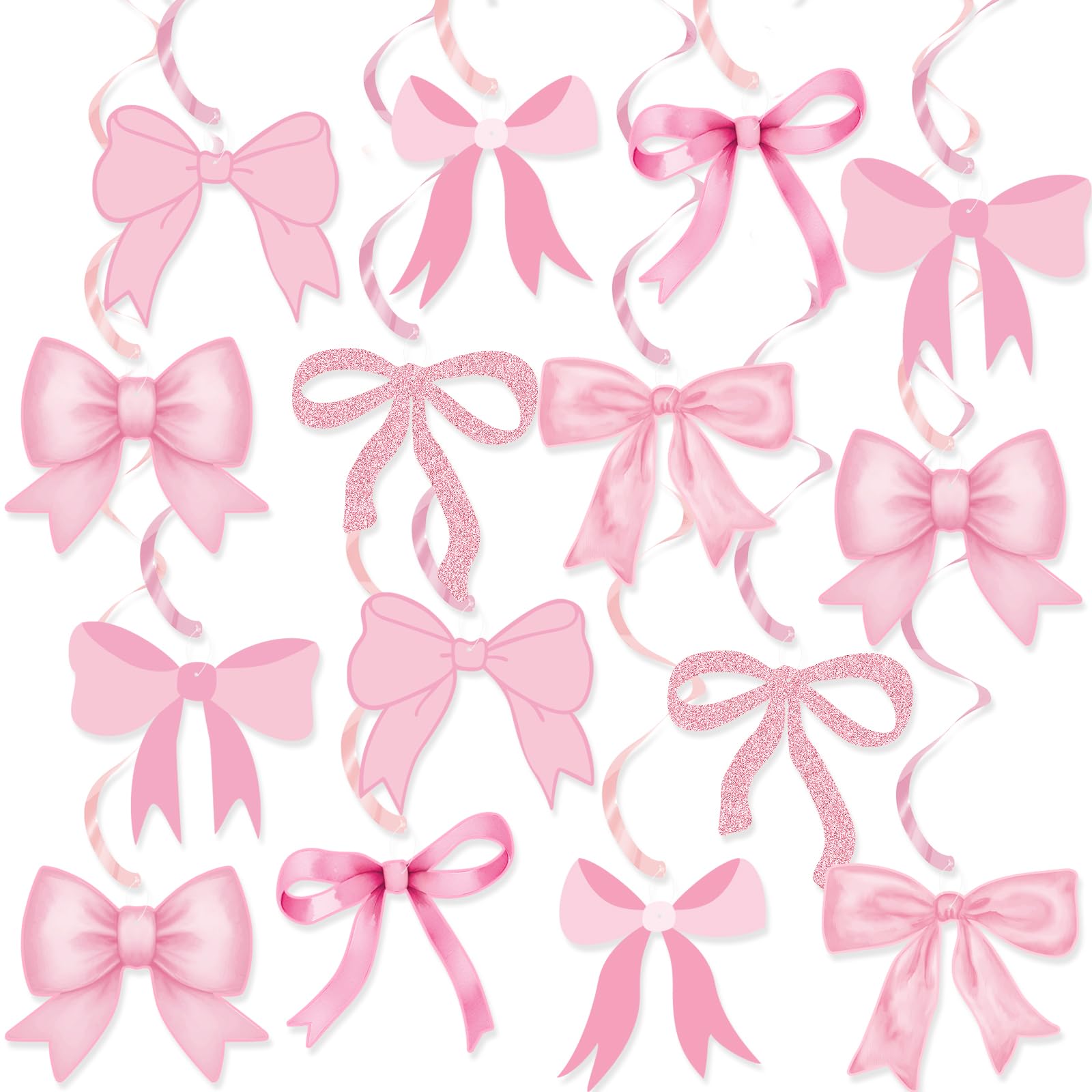 Pink Bow Party Hanging Swirl Decorations - Elegant Bow Theme Birthday Party Decor for Girls, Baby Shower, Bridal Shower & Bachelorette Party - Perfect for Wall, Ceiling & Table Decorations