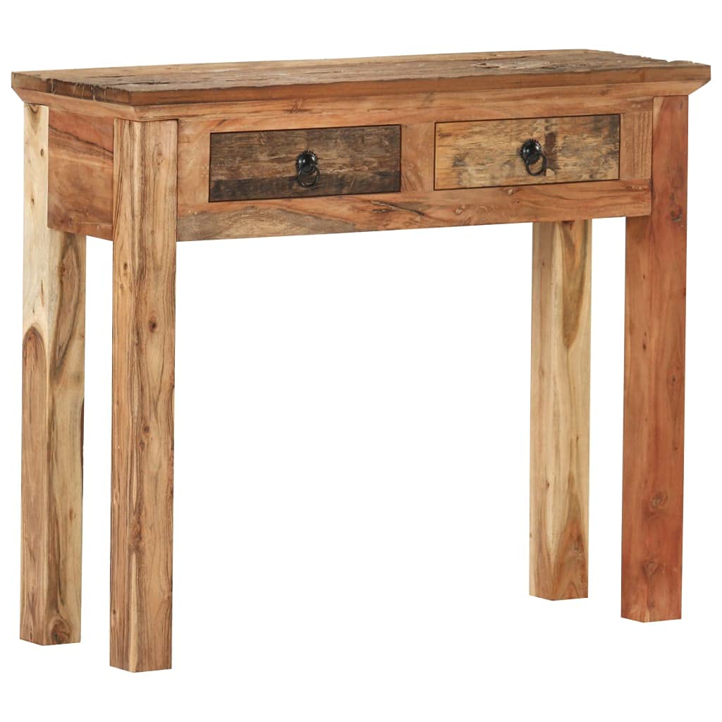 Vintage Solid Acacia Wood Console Table with 2 Drawers - 35.6