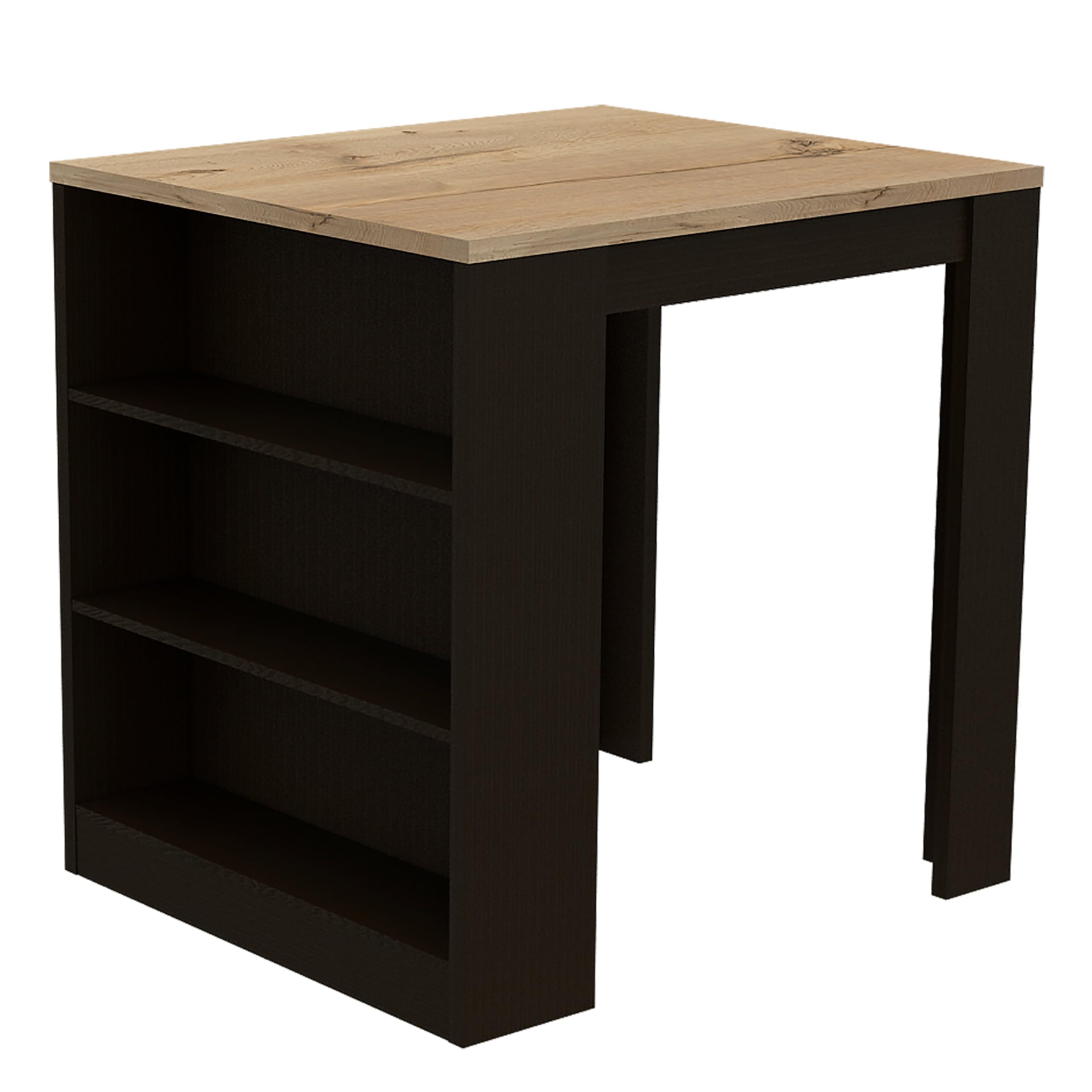 Tuhome Tanna Kitchen Counter Dining Table with 2 Legs & 3 Side Shelves - Black/Pine Wood - Perfect for Small Spaces, Breakfast Nooks & Studio Apartments