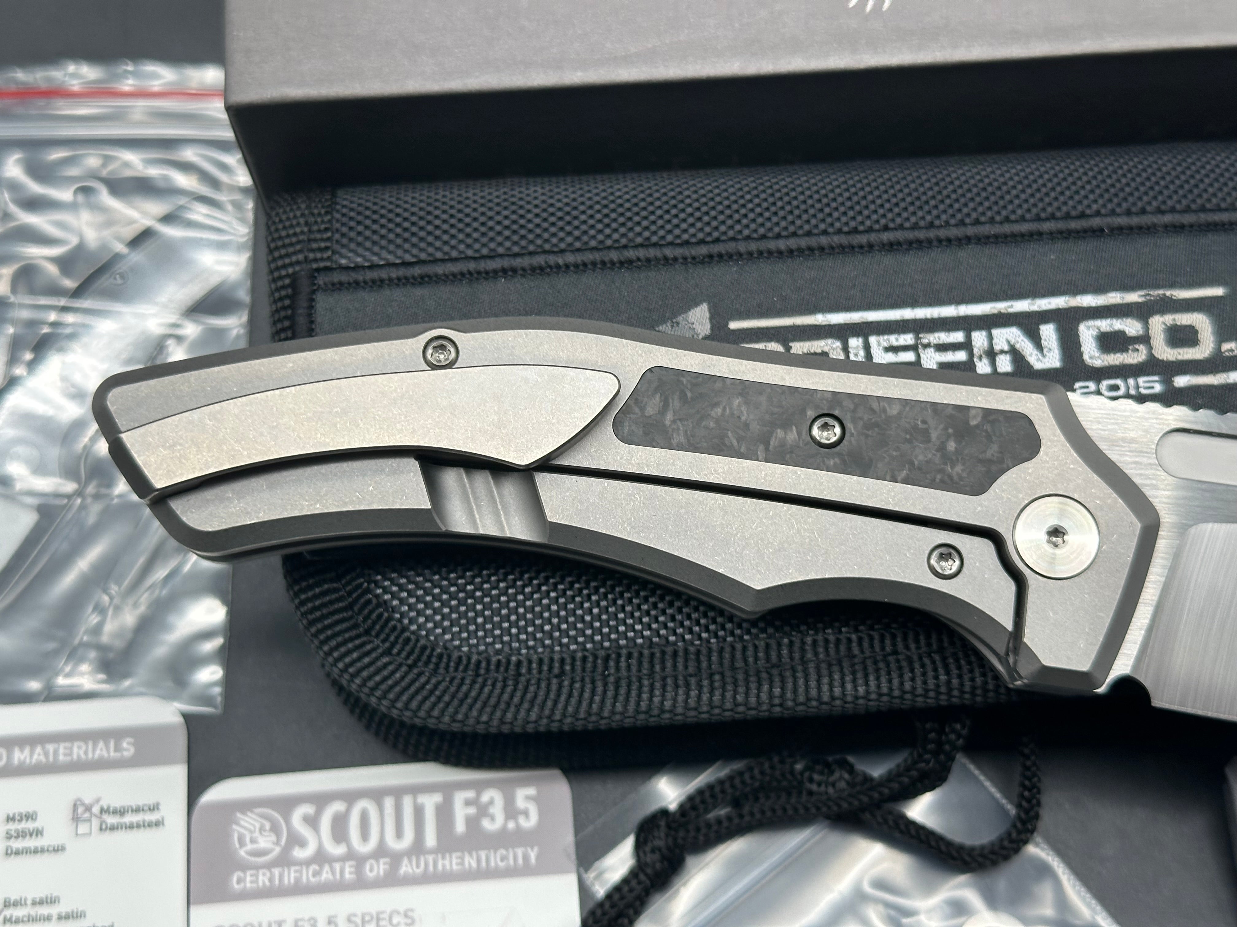 Premium Griffin Scout F3.5 Folding Knife - CPM Magnacut Blade with Satin Finish & Stonewashed Titanium Handles - EDC, Outdoor Survival, Camping, Hunting Gear