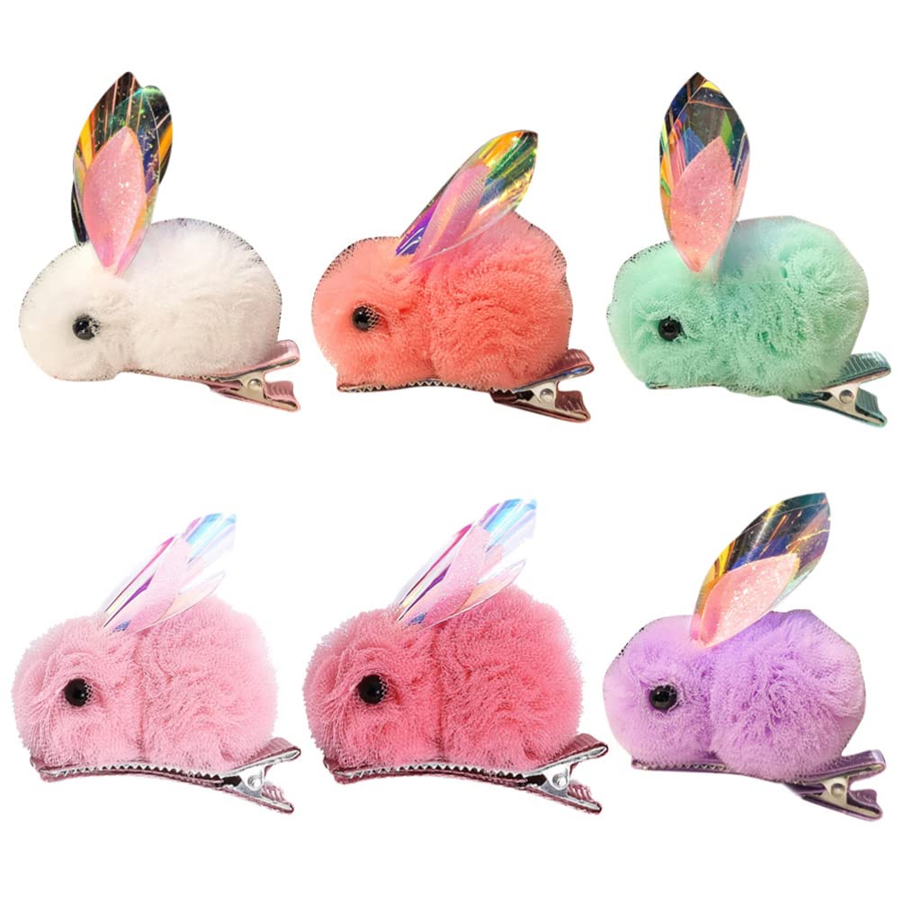 ABOOFAN 6pcs Snow Veil Rabbit Hair Clips - Soft Plush Bunny Barrettes for Girls, Kids Organza Hairpins with Alloy Modeling - Perfect for New Year Goodie Bags, Birthday Party Favors & Baby Shower Gifts