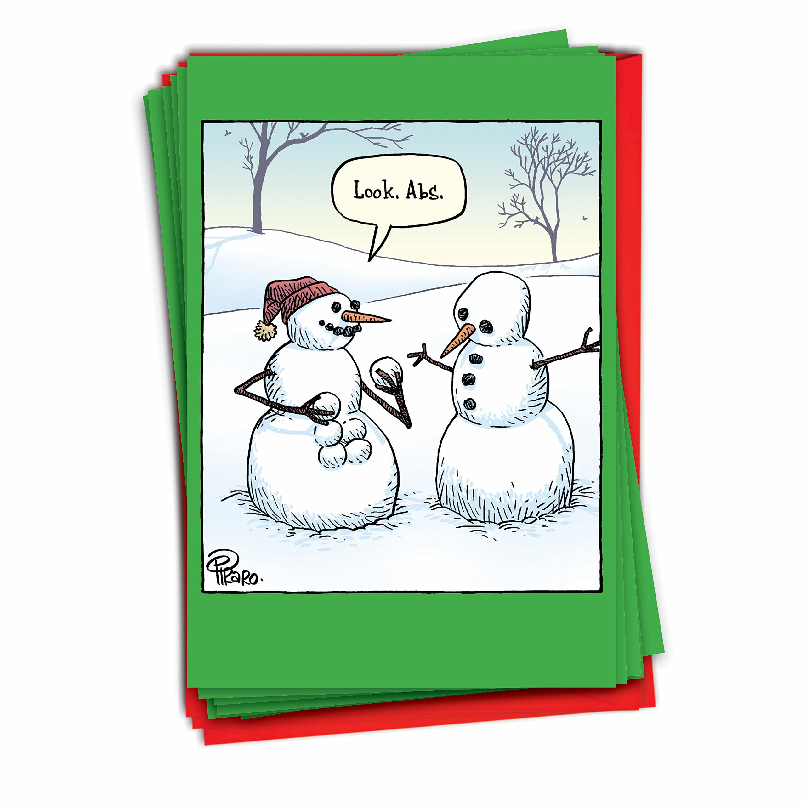 Funny Snowman Christmas Cards - Box of 12 Cartoon Holiday Greeting Cards for Xmas (1 Design, Bulk Pack) | Perfect for Office Exchanges, Family Gifts & Humorous Holiday Wishes | NobleWorks C9477XSG-B12x1