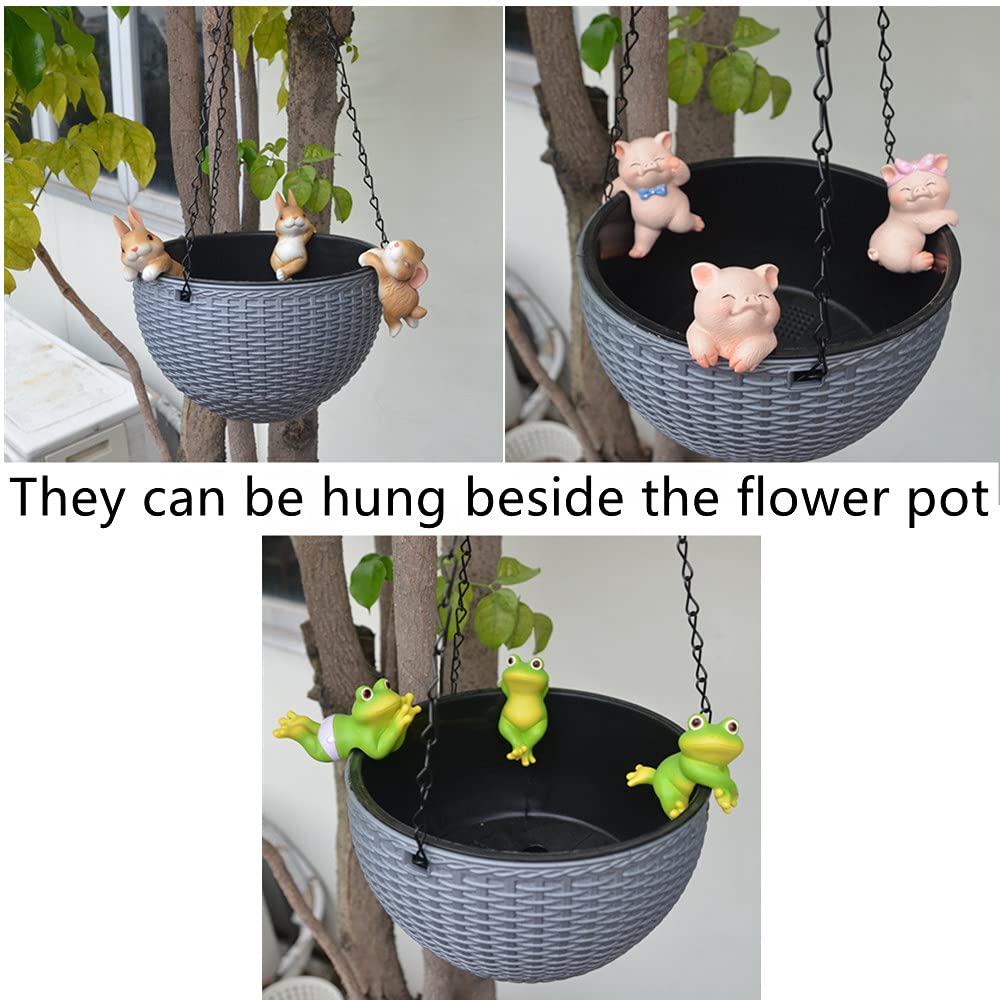 Cute Animal Figurine Planter Pot Hangers - Set of 3 Resin Hanging Pig Sculptures for Outdoor Garden Decor, Flower Pot Climbing Ornaments | Perfect for Patio, Balcony & Backyard Decorations