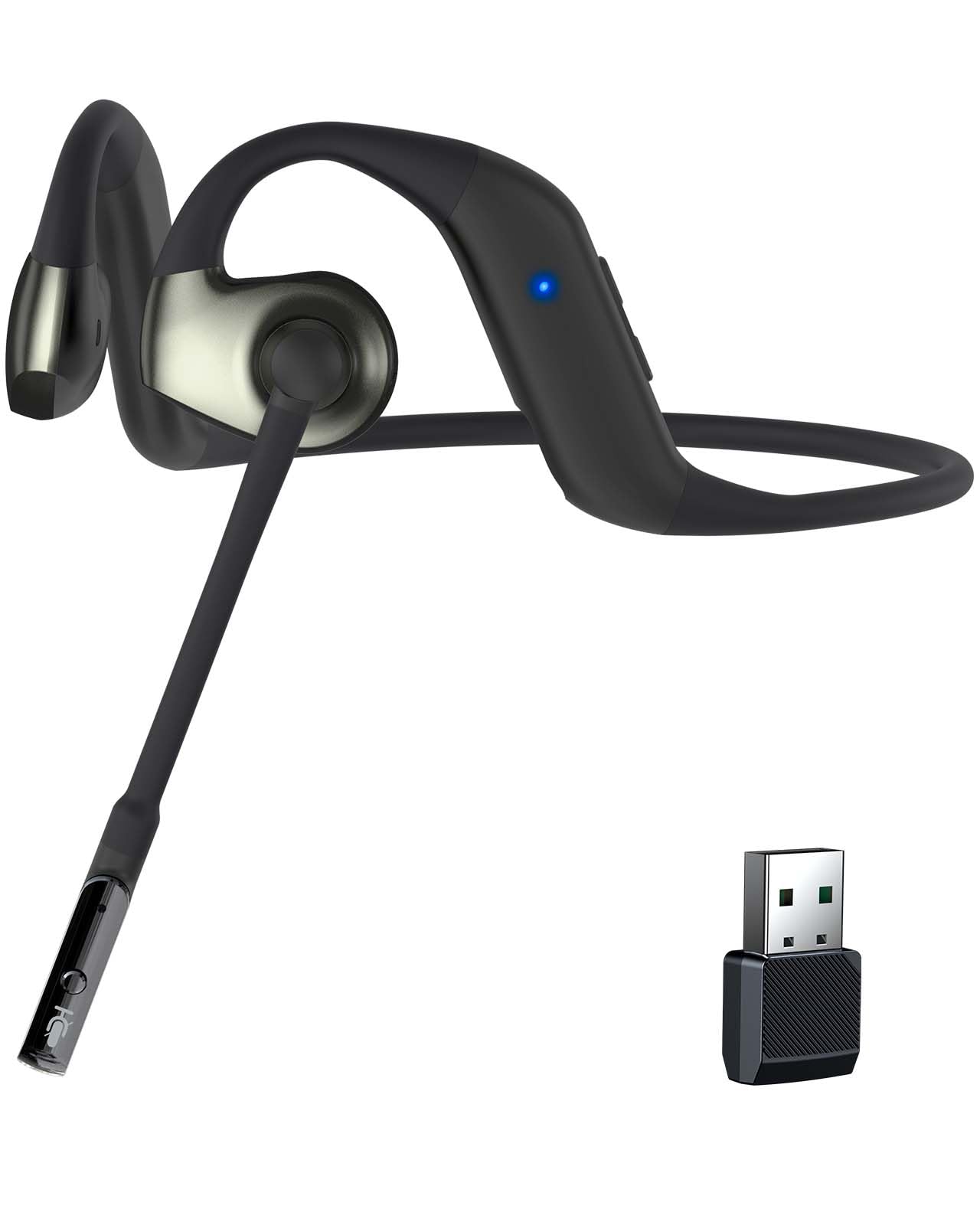 EH09U Bone Conduction Bluetooth Headset with Dual-Mic ENC Noise Cancellation - 16H Battery Life, IPX5 Waterproof, Multi-Point Connection for PC/Laptop/Smartphone - Ideal for Running, Cycling & Office Calls (Black)
