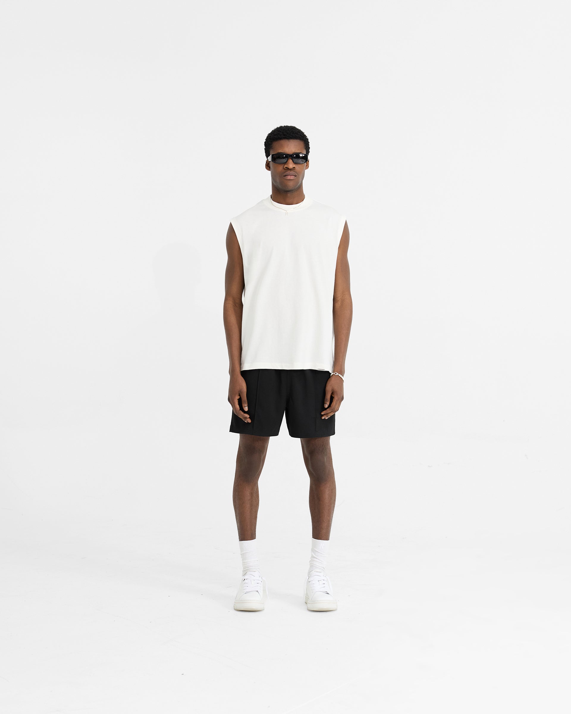 Initial Boxy Tank Top - Women's Casual Loose Fit Basic Tee in Flat White | Perfect for Everyday Wear, Layering & Summer Outfits