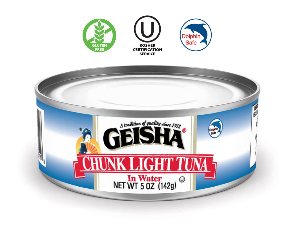 GEISHA Chunk Light Tuna in Water 5oz (Pack of 24) - Skipjack Tuna Cans | No Trans Fat, Sugar Free, Kosher Certified, Gluten Free | High in Omega 3 & Protein | Perfect for Salads, Sandwiches & Healthy Meals