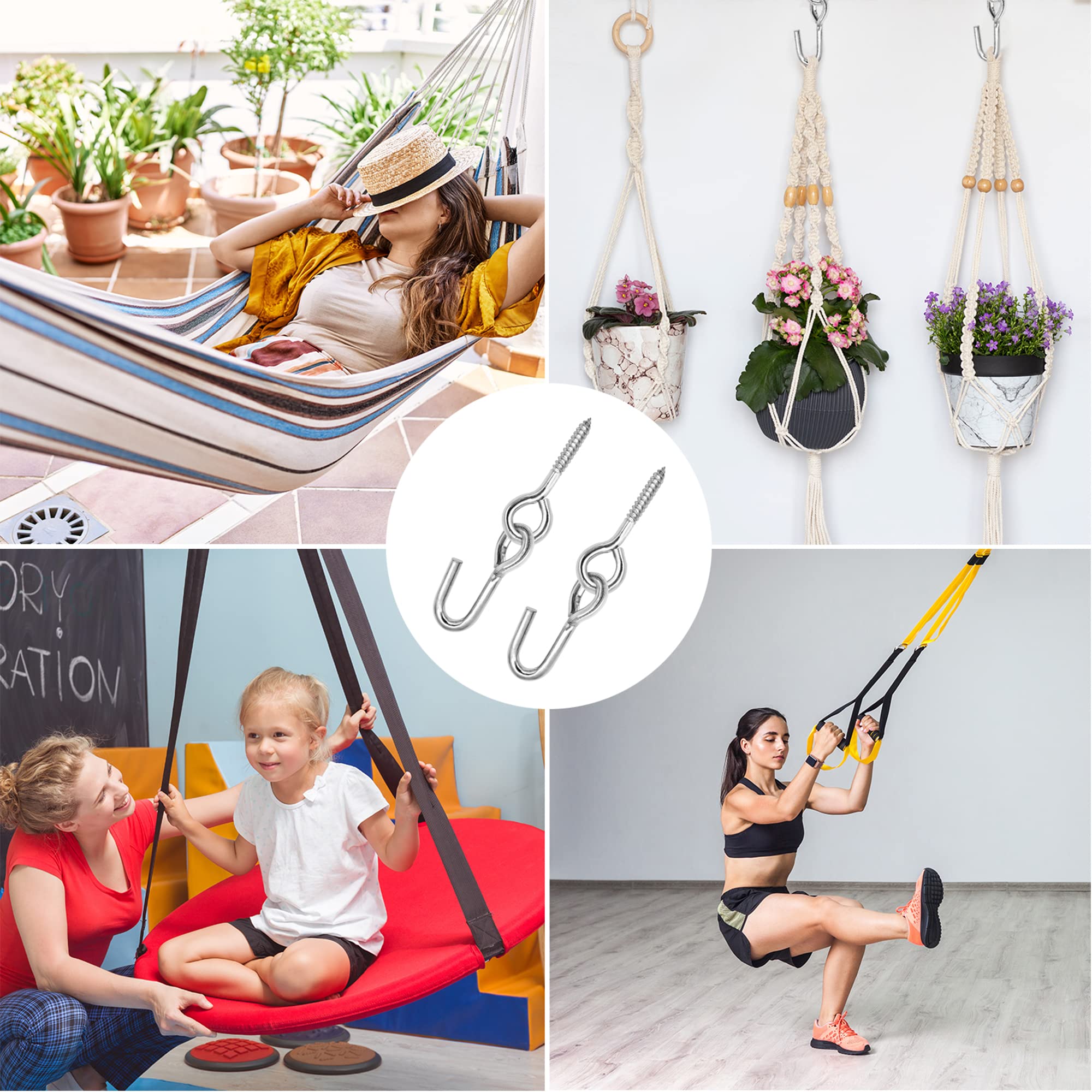 Heavy Duty Galvanized Steel Hammock Hooks & Hangers - 2 Pack Anti-Rust Eye Bolt Screws Hanging Kit for Outdoor/Indoor Use - Perfect for Yoga Hammocks, Swings, Hammock Chairs, Trees and Backyard Relaxation