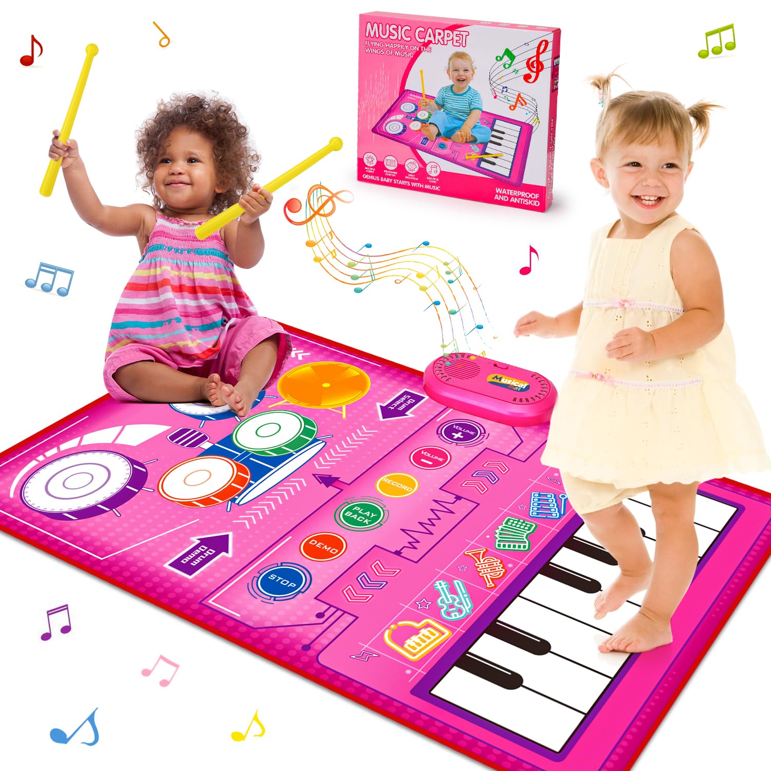 Musical Play Mat for 1-2 Year Old Girls - Piano Keyboard & Drum Toy Gift for Birthday & Easter