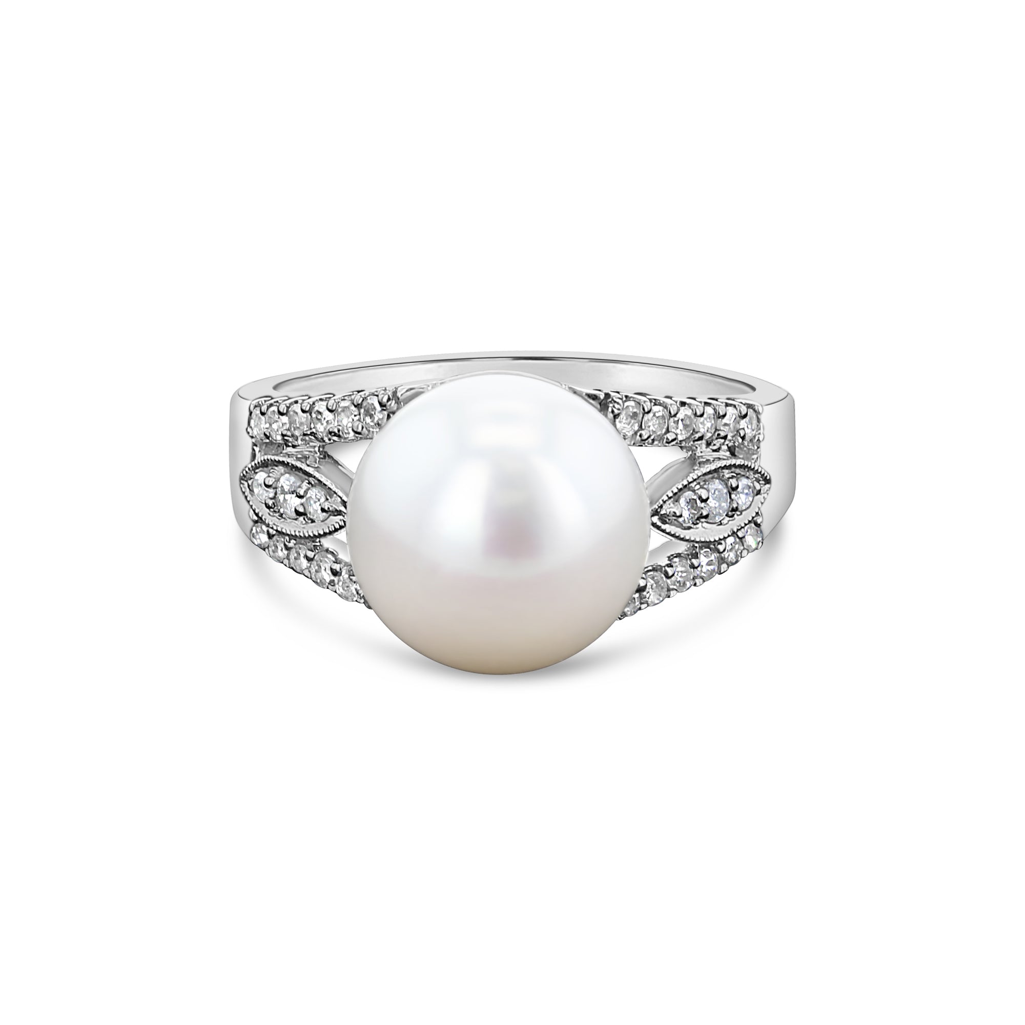 14K White Gold Freshwater Pearl & Diamond Ring - 0.25cttw, Elegant Jewelry for Weddings, Anniversaries & Special Occasions