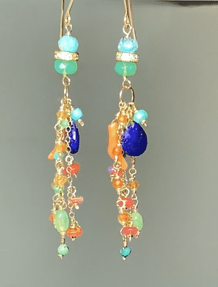 Blue Lapis Dangle Earrings - Boho Style with Coral, Chrysoprase, Turquoise & Carnelian - Gold Filled Jewelry for Women - Perfect for Festivals, Weddings & Boho Fashion