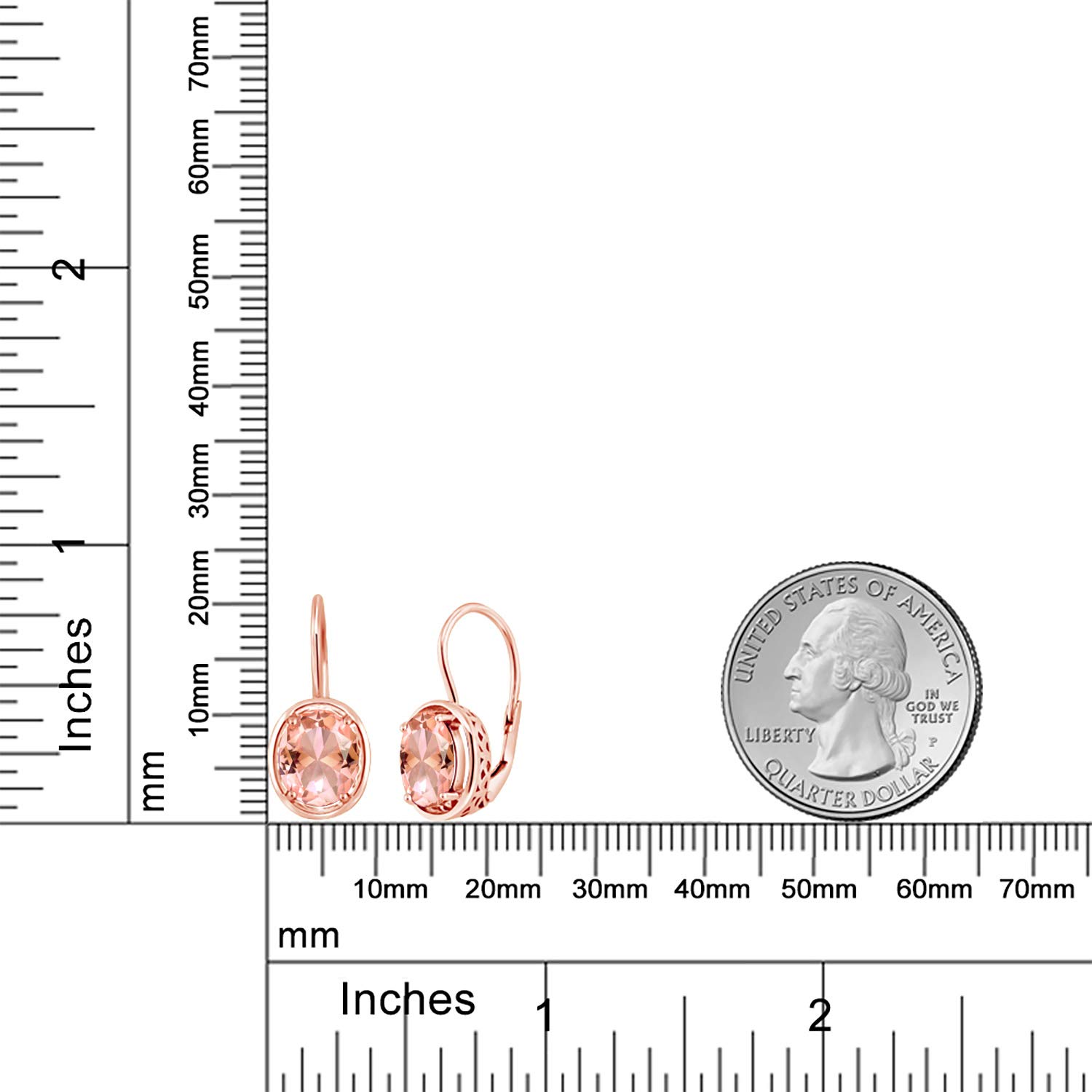 Gem Stone King 18K Rose Gold Plated Silver Peach Nano Morganite Earrings for Women - 4.00 Ct Oval 9X7MM Gemstone Jewelry | Elegant Gift for Wedding, Anniversary & Special Occasions