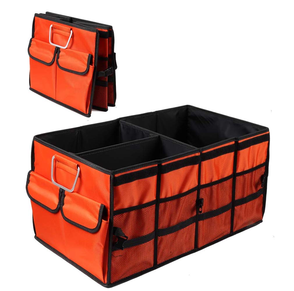 Collapsible Car Trunk Organizer with Non-Slip Straps - Large Multi-Compartment Storage for SUV, Truck, Minivan (Orange, Coverless) - Perfect for Road Trips, Grocery Shopping & Sports Equipment Storage