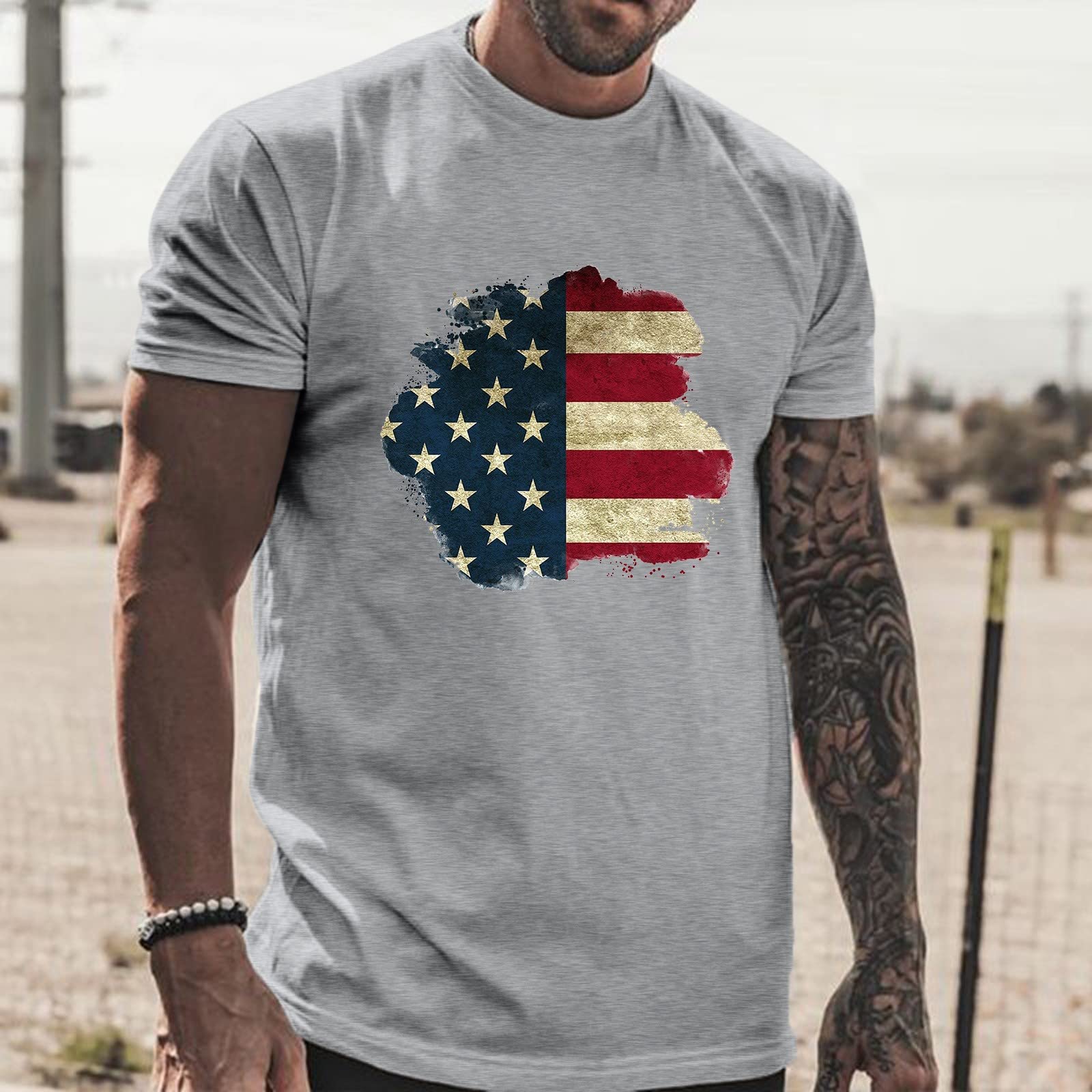 Men's Vintage Distressed Cotton T-Shirt - Round Neck Casual Tee for Spring & Summer | Independence Day Celebration, Swimming & Everyday Wear