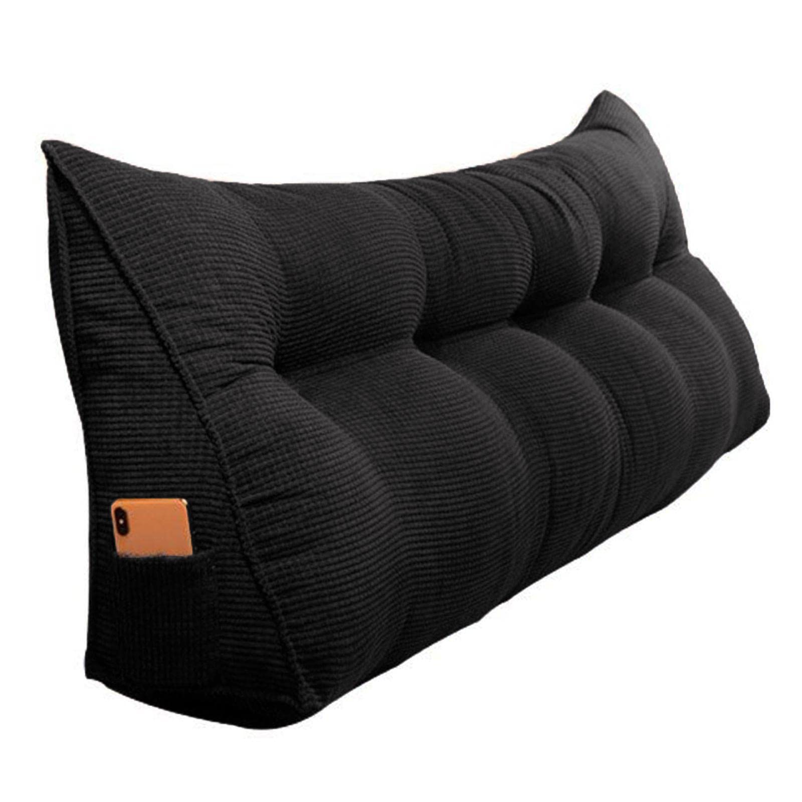 Triangular Headboard Pillow - Black Reading Pillow for Bed, Sofa & Tatami - 180x50cm Ergonomic Support Cushion - Perfect for Reading, Lounging & Back Support in Bedroom or Living Room