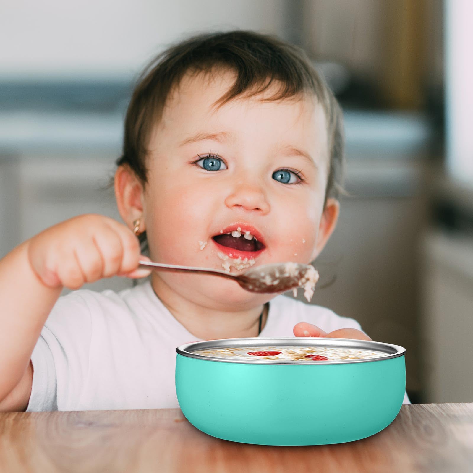 Nuogo 4-Pack 304 Stainless Steel Baby Bowls with Removable Silicone Shell - Toddler Feeding Bowls, Kids Snack Containers - Heat Resistant, Dishwasher Safe - Perfect for Baby Led Weaning, Travel & Daycare (Fresh Color)