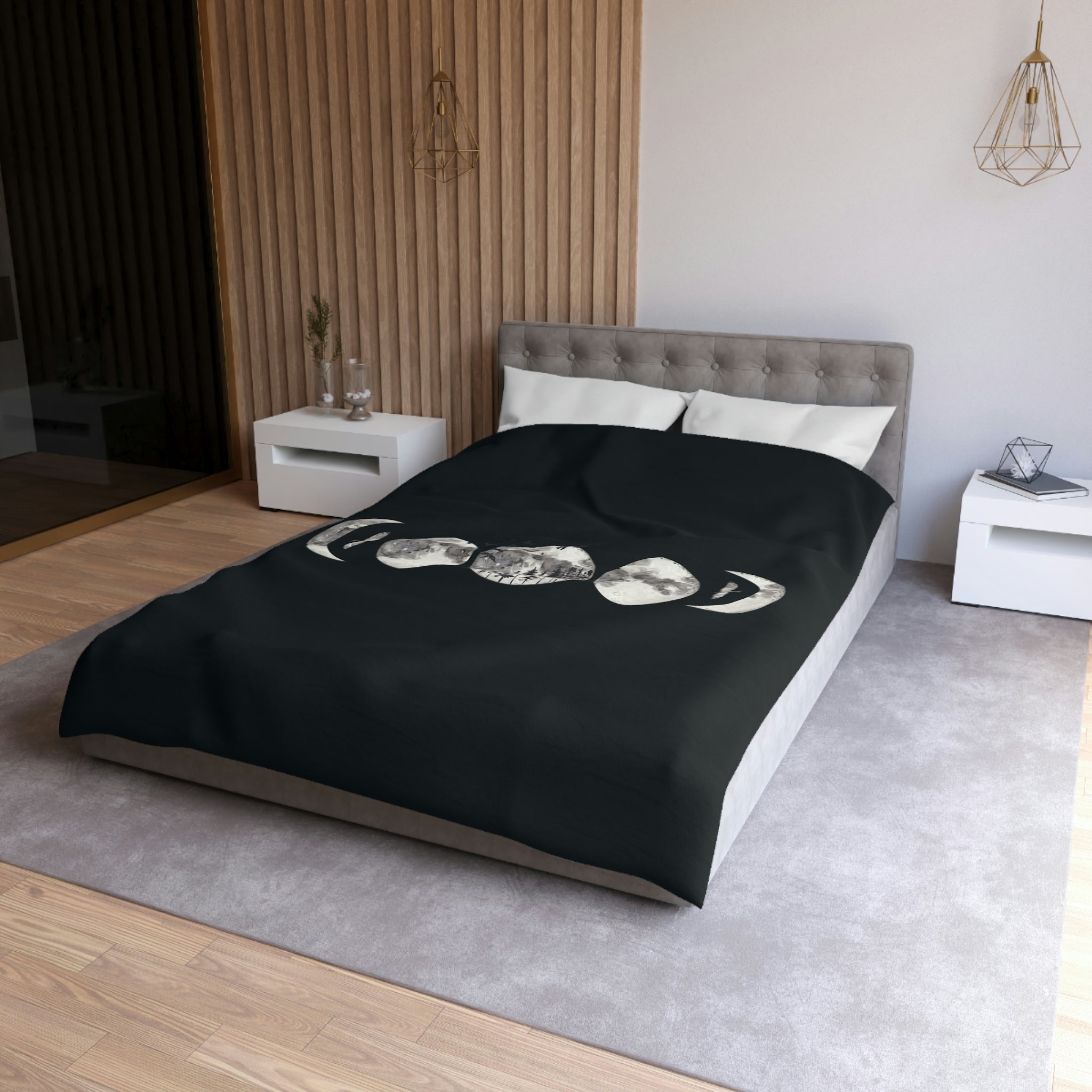 Moon Phases Microfiber Duvet Cover Set - Celestial Themed Bedding for Cozy Bedrooms | Perfect for Astronomy Lovers & Stargazing Decor
