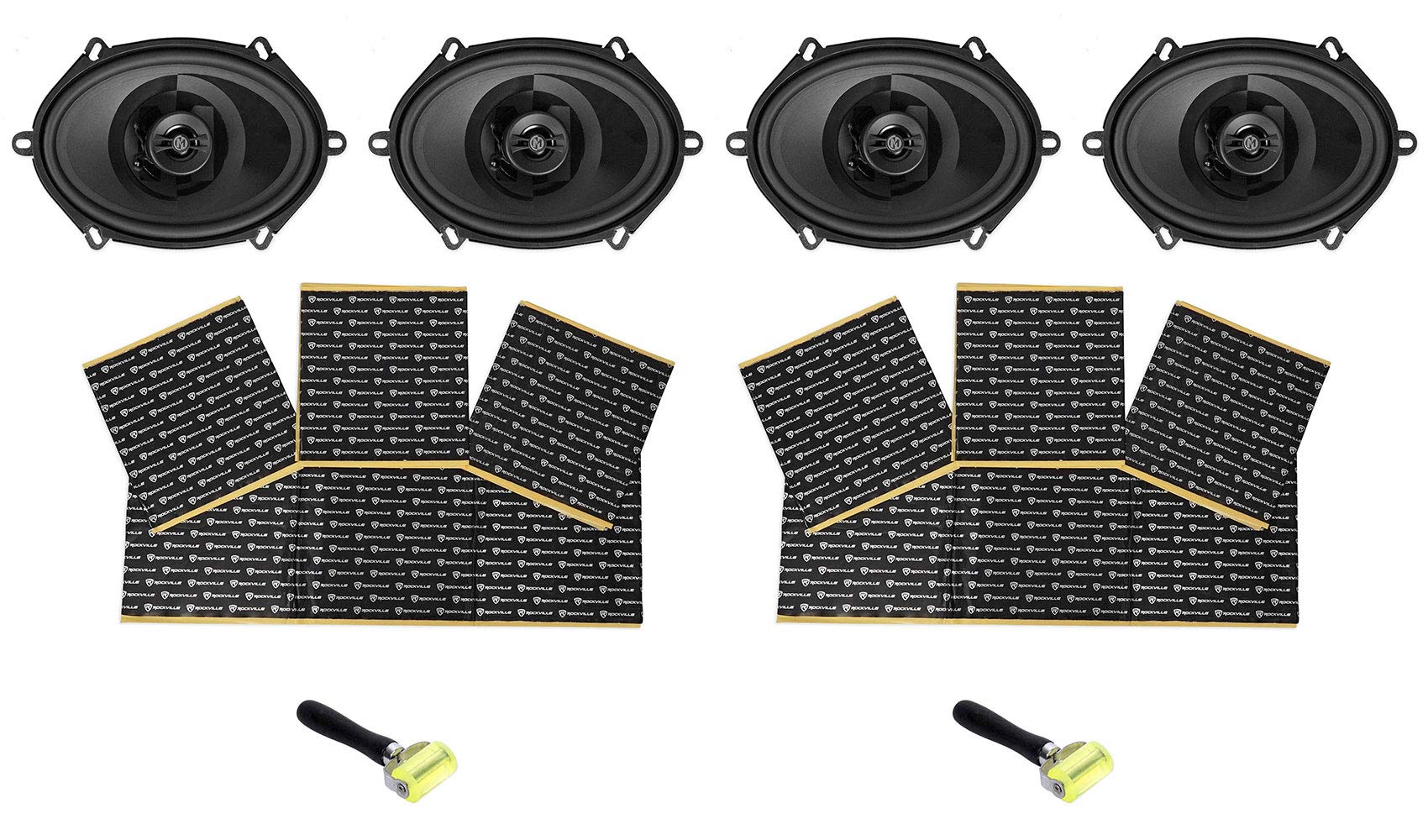Memphis Audio PRX57 5x7 or 6x8 80W Car Speakers with Pivot Tweeters + Rockville Rockmat RM12-B 12 Sq Ft Sound Deadening Kit – Upgrade Your Car Audio System for Clearer Bass and Reduced Road Noise