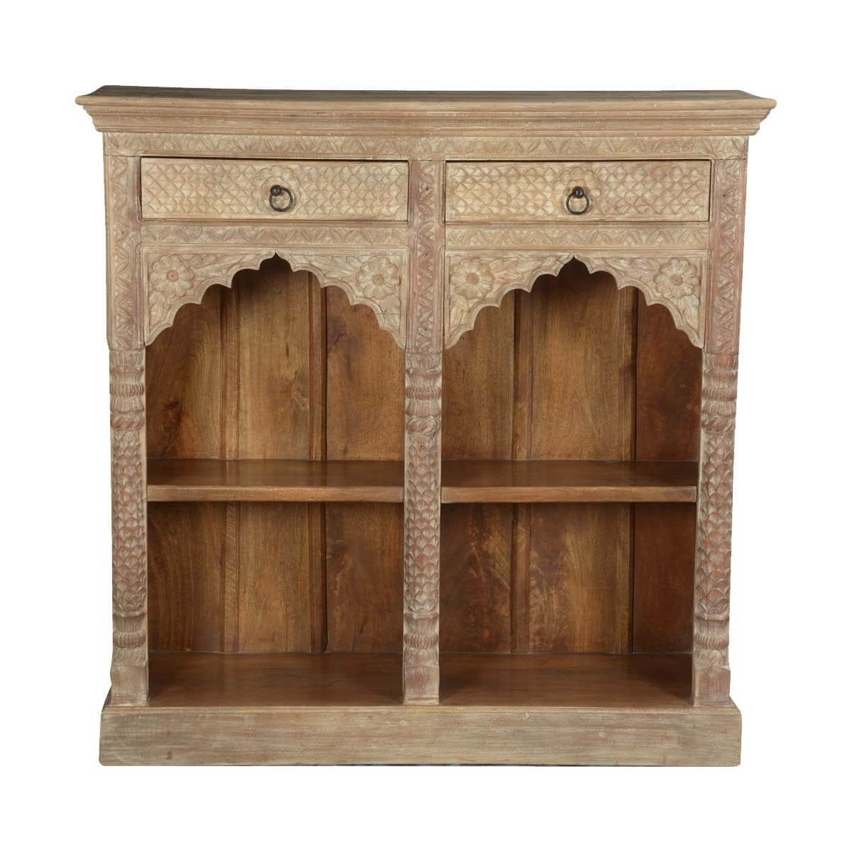 Rustic Solid Wood Arched Bookshelf with 4 Open Shelves & Drawers - Farmhouse Style Storage for Living Room, Bedroom, or Home Office - Perfect for Books, Decor, and Organizing