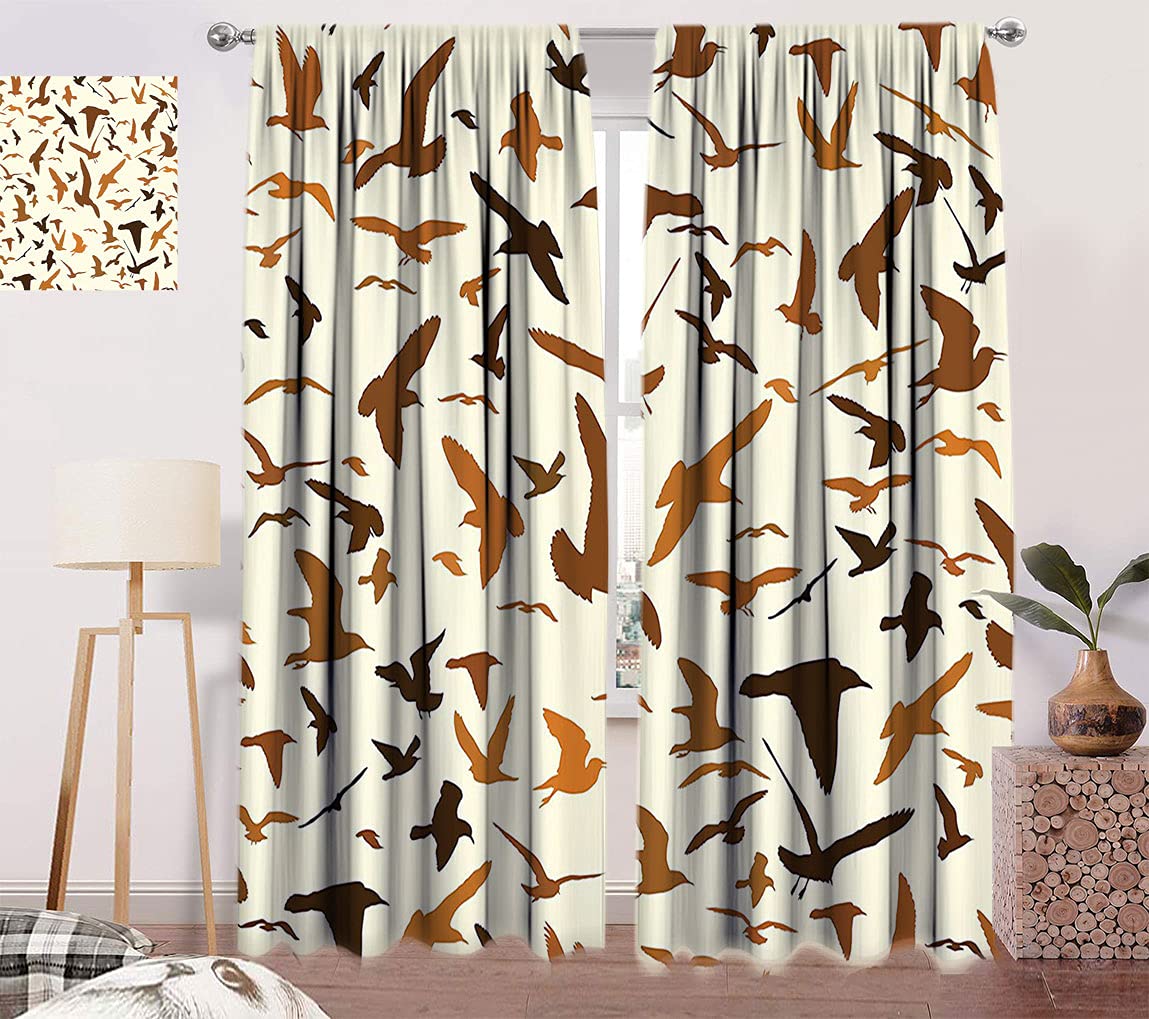 Seagull Silhouette Blackout Curtains - Wildlife & Classic Antique Design Room Darkening Drapes for Bedroom, 96
