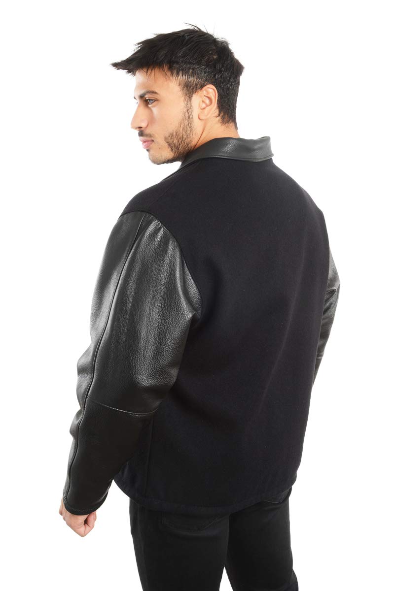 Premium REED Men's Straight Bottom Leather & Wool Jacket - Made in USA - Stylish Winter Coat for Business Casual & Outdoor Activities