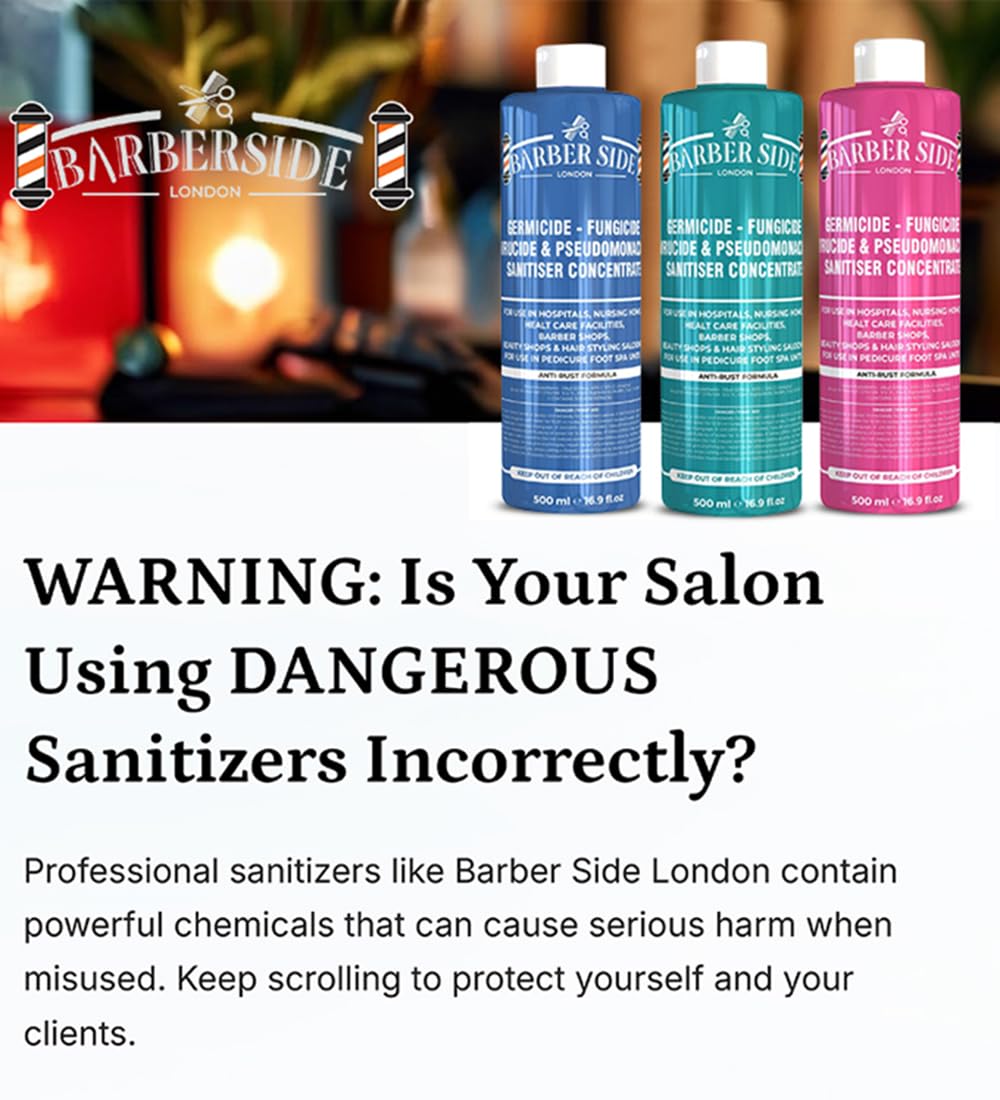 Barber Side London Disinfectant Solution - Salon Barbicide Jars, Medical & Athletic Use - Germicide Solution (Blue) 2 x 500ml (1 Liter) - Ideal for Barber Shops, Nail Salons & Sports Equipment Sanitization