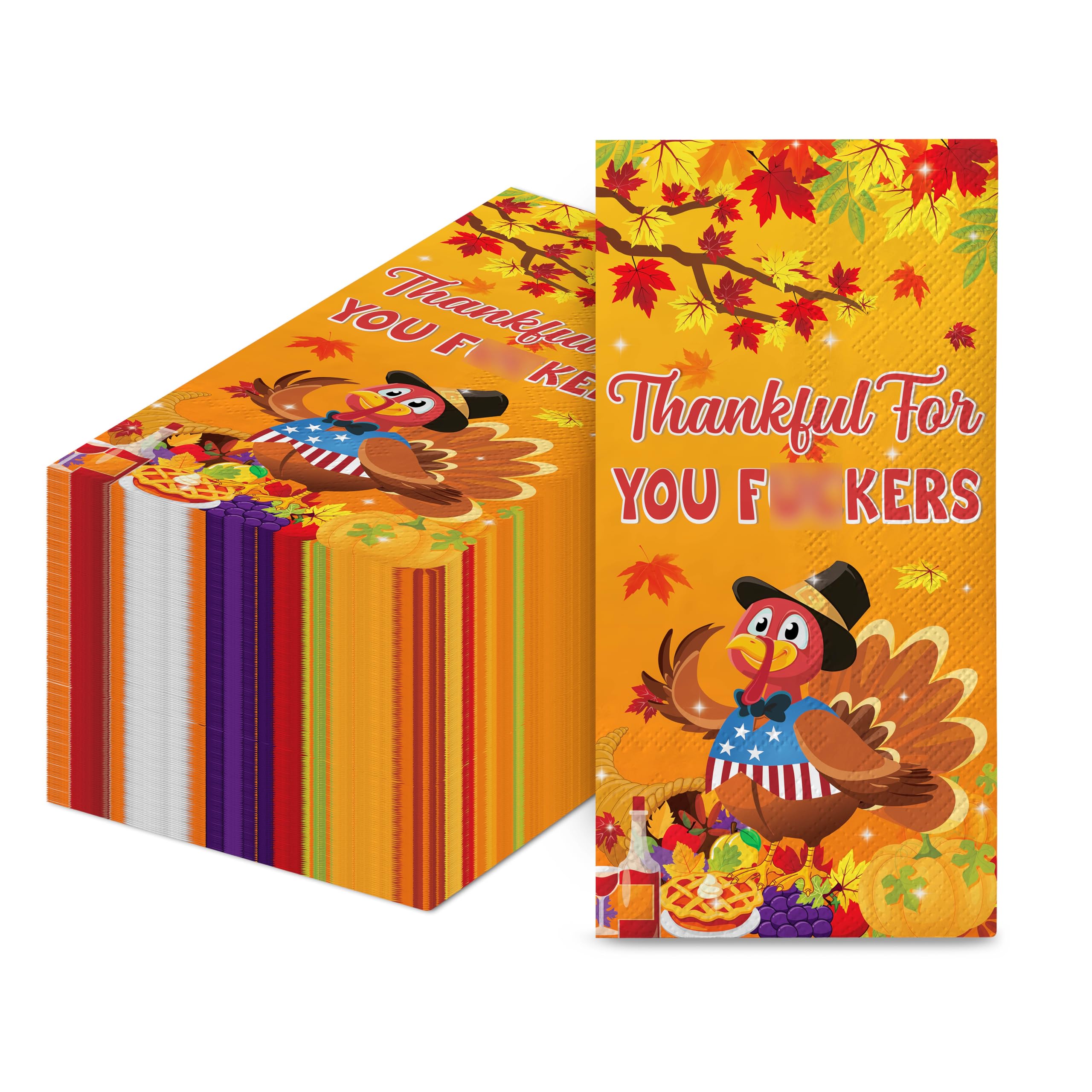 Thanksgiving Napkins Set - 50 Pack (4.3 x 7.9 Inch) - Festive Friendsgiving & Thanksgiving Party Decorations - Disposable Holiday Dinner Tableware for Family Gatherings, Autumn Celebrations and Fall Decor