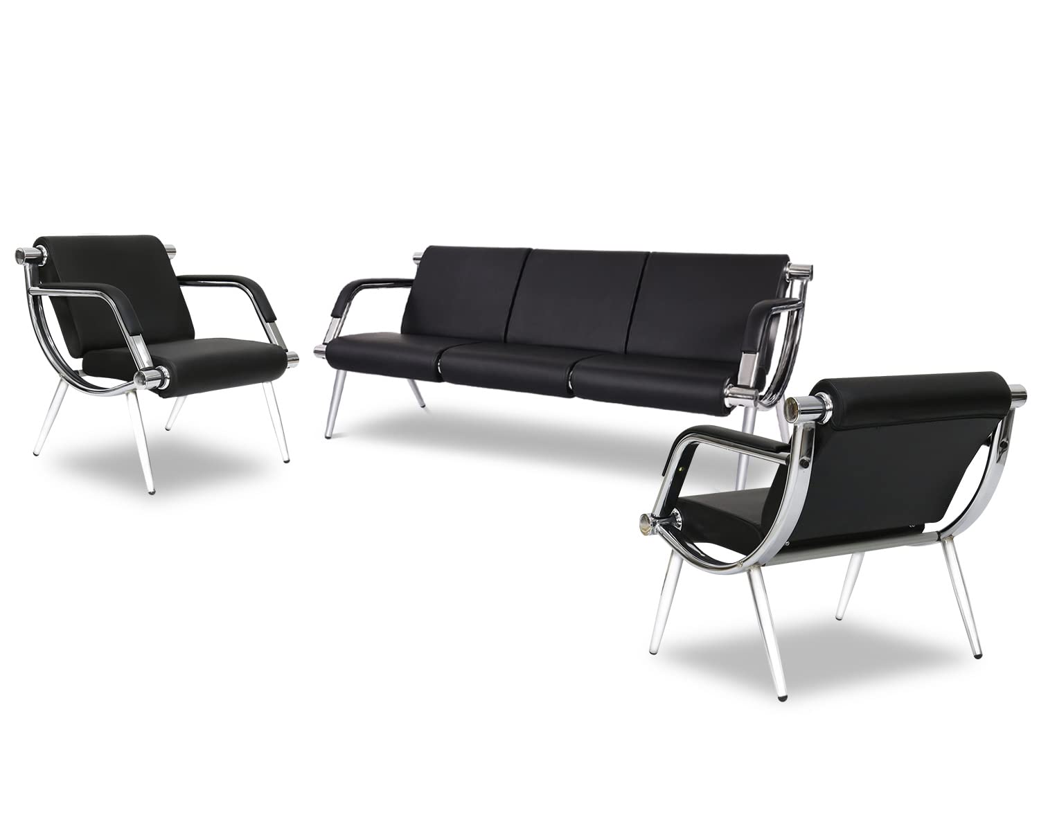 Kinfant 5-Seat Waiting Room Sofa Set - PU Leather Office Reception Chairs with Armrests for Waiting Areas, Airport Lounges, Hospitals & Banks (Black) - Durable Commercial Furniture for High-Traffic Public Spaces