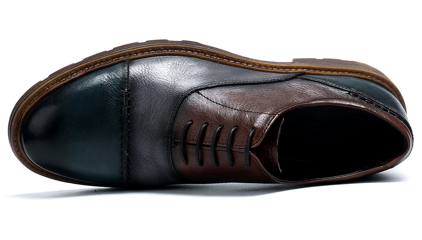 Premium Men's Leather Dress Shoes - Classic Cap Toe Oxfords & Derby Style in Blue & Brown | Formal Business Attire, Wedding & Office Wear