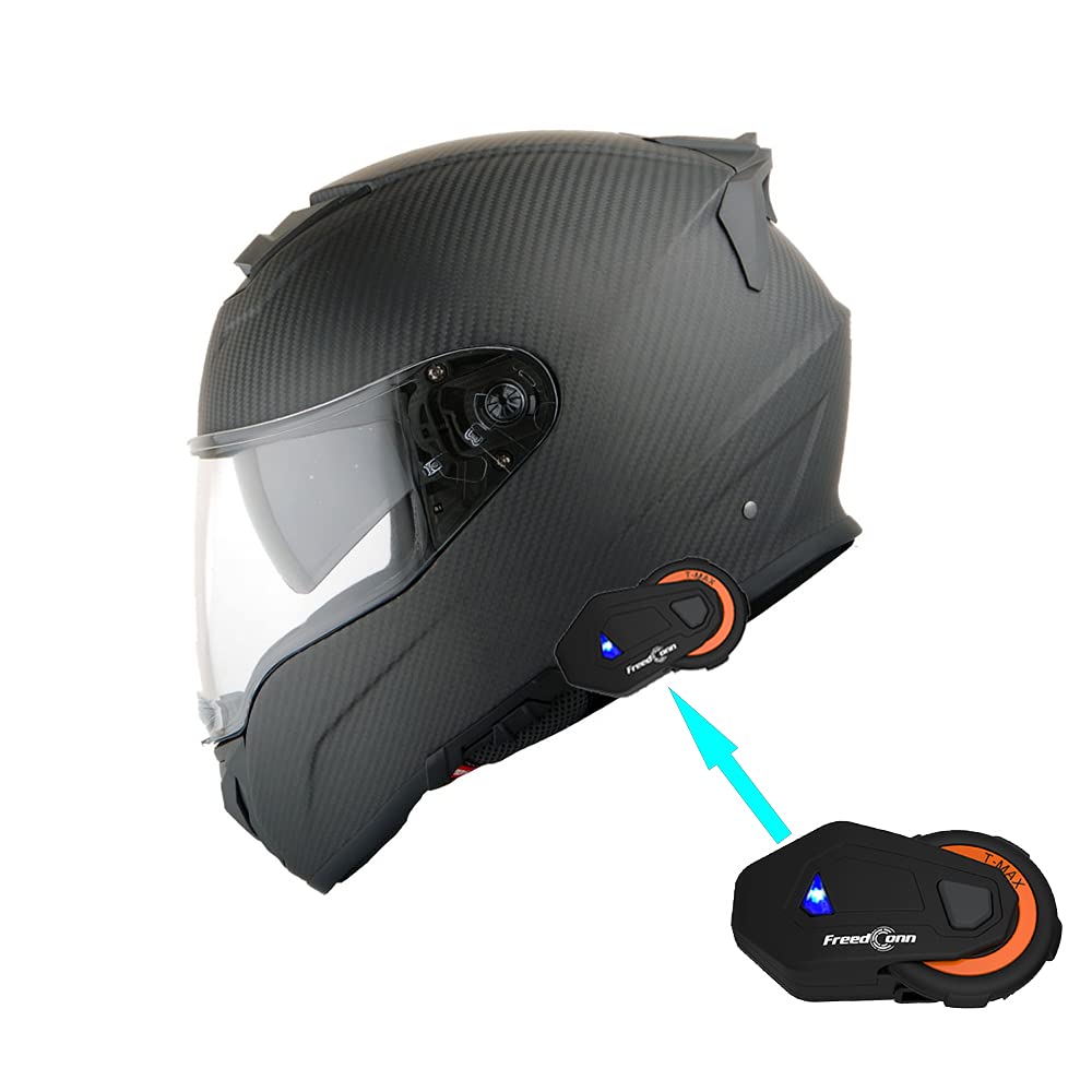 Martian Genuine Carbon Fiber Modular Flip-Up Full Face Motorcycle Helmet with Freedconn Bluetooth Headset - Lightweight DOT Certified for Street & Touring Riders