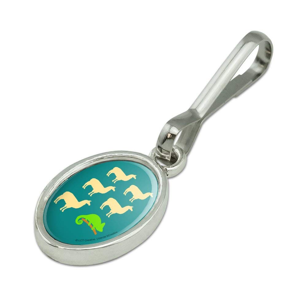 Funny Llama Chameleon Antique Oval Charm - Zipper Pull Aid for Clothes, Purses, Suitcases & Backpacks | Unique Fashion Accessory for Travel & Everyday Use