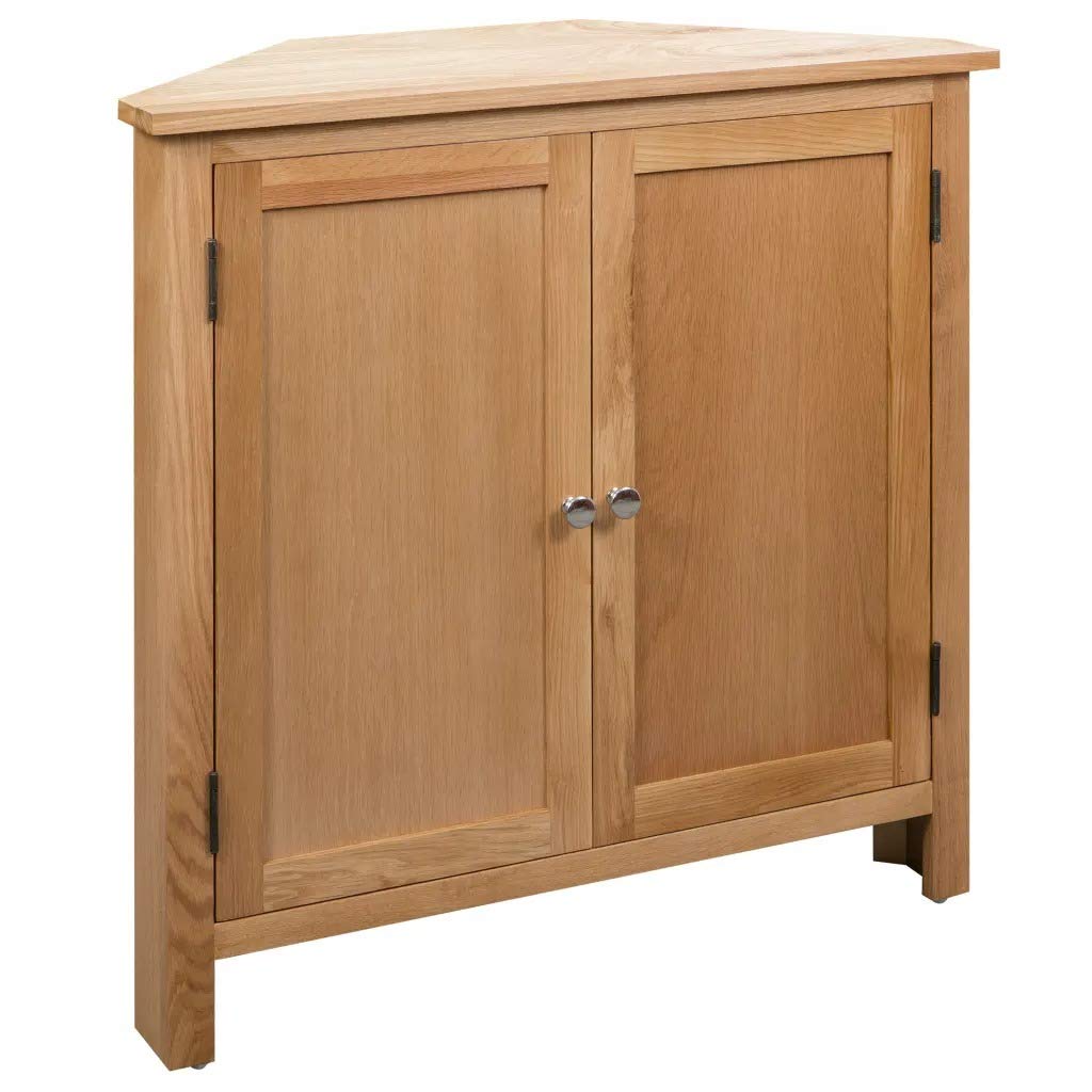 ZAMAX Solid Oak Wood Corner Bathroom Cabinet - 2 Doors & 2 Shelves, Freestanding Floor Storage Cabinet for Bathroom, Kitchen, Living Room & Bedroom - Brown - Perfect for Small Space Organization & Home Decor