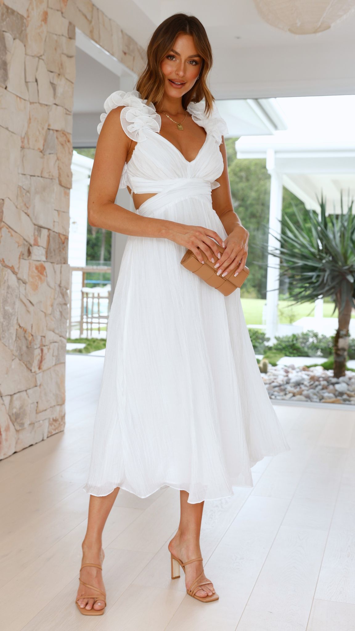 Cadell Maxi Dress for Women - Elegant White Long Summer Dress for Beach, Wedding & Vacation | Flowy Boho Style with Side Slits