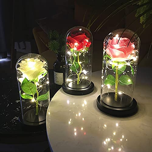 Enchanted Silk Rose with LED Light in Glass Dome - Best Birthday Gift for Mom, Wife, Women (Red Rose Home Decor) | Perfect for Mother's Day, Anniversary, Valentine's Day | Elegant Table Centerpiece & Romantic Home Decoration