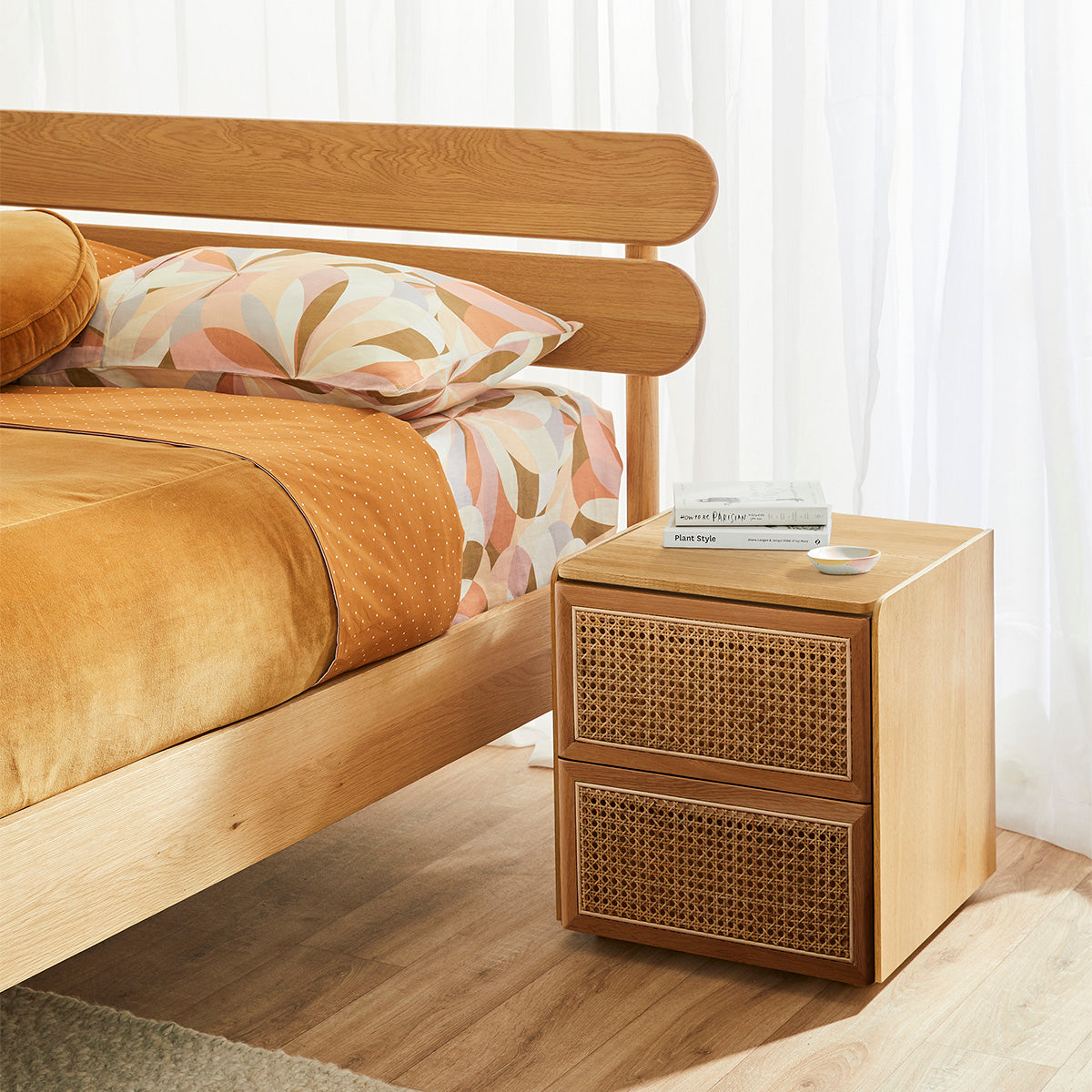 Delta Rattan Bedside Table - Modern Nightstand with Storage Shelf for Bedroom, Living Room, or Dorm - Perfect for Storing Books, Lamps & Bedroom Essentials