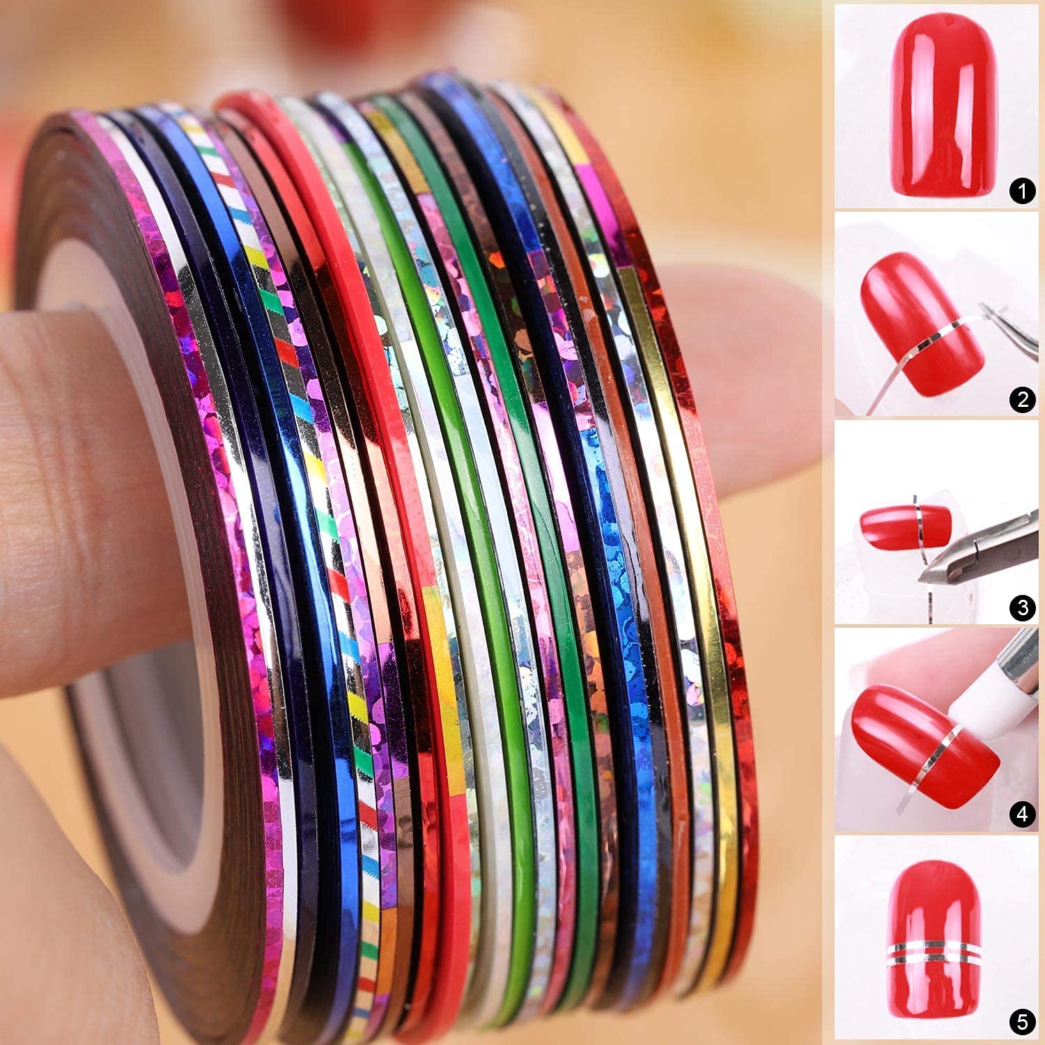Belicia 10 Colors Mixed Nail Art Striping Tape - DIY Nail Design for French Tips, Ombre & Geometric Patterns - Perfect for Salon, Home Manicure & Nail Art Enthusiasts