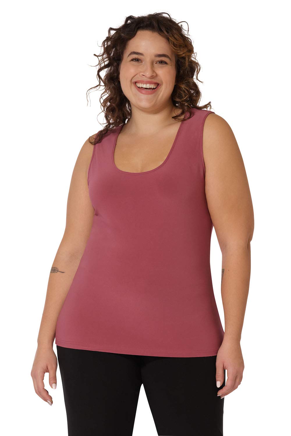 Rekucci Plus Size Scoop Neck Knit Tank Top for Curvy Women - Comfortable & Stylish Travel Outfit for Casual Wear & Summer Vacations