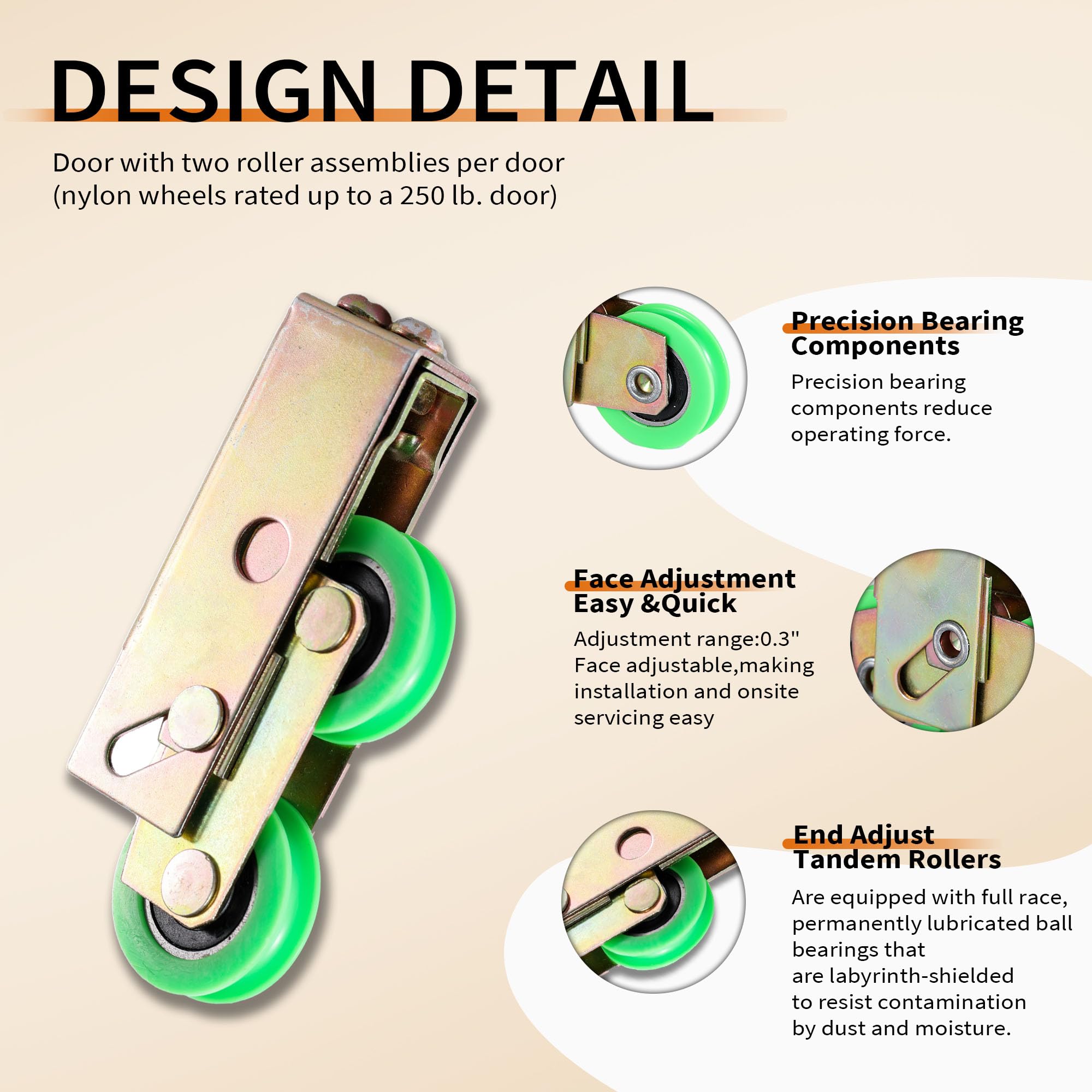 Adjustable Tandem Patio Door Rollers - Heavy Duty Replacement Sliding Door Wheels with Nylon Rollers for Up to 150 lbs (Aluminum Track Compatible) - Perfect for Smooth Sliding Glass Doors & Patio Door Maintenance